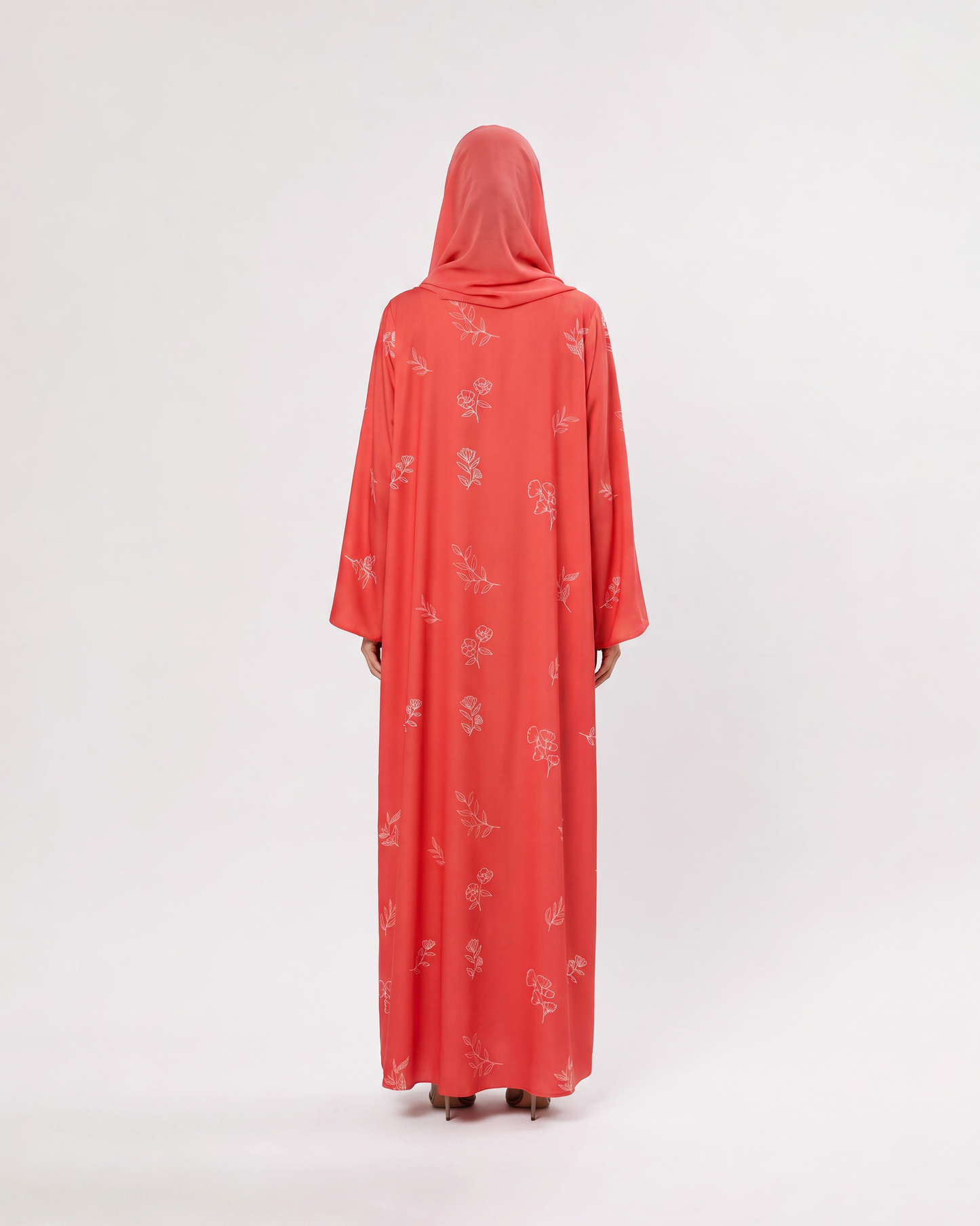 Coral Sketch Floral Abaya