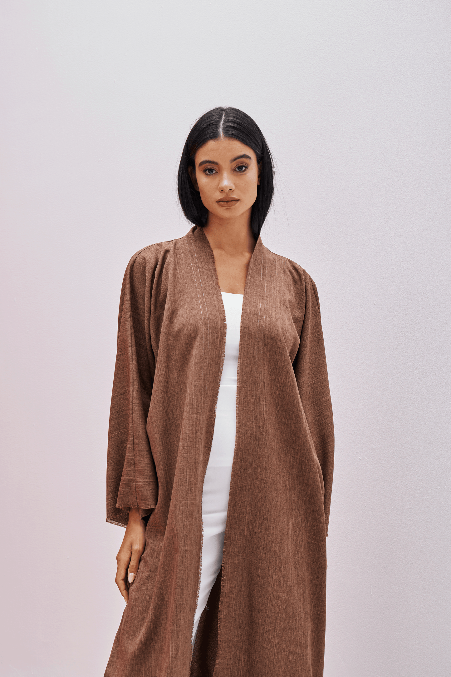 LIGHT BROWN PLAIN LINEN ABAYA