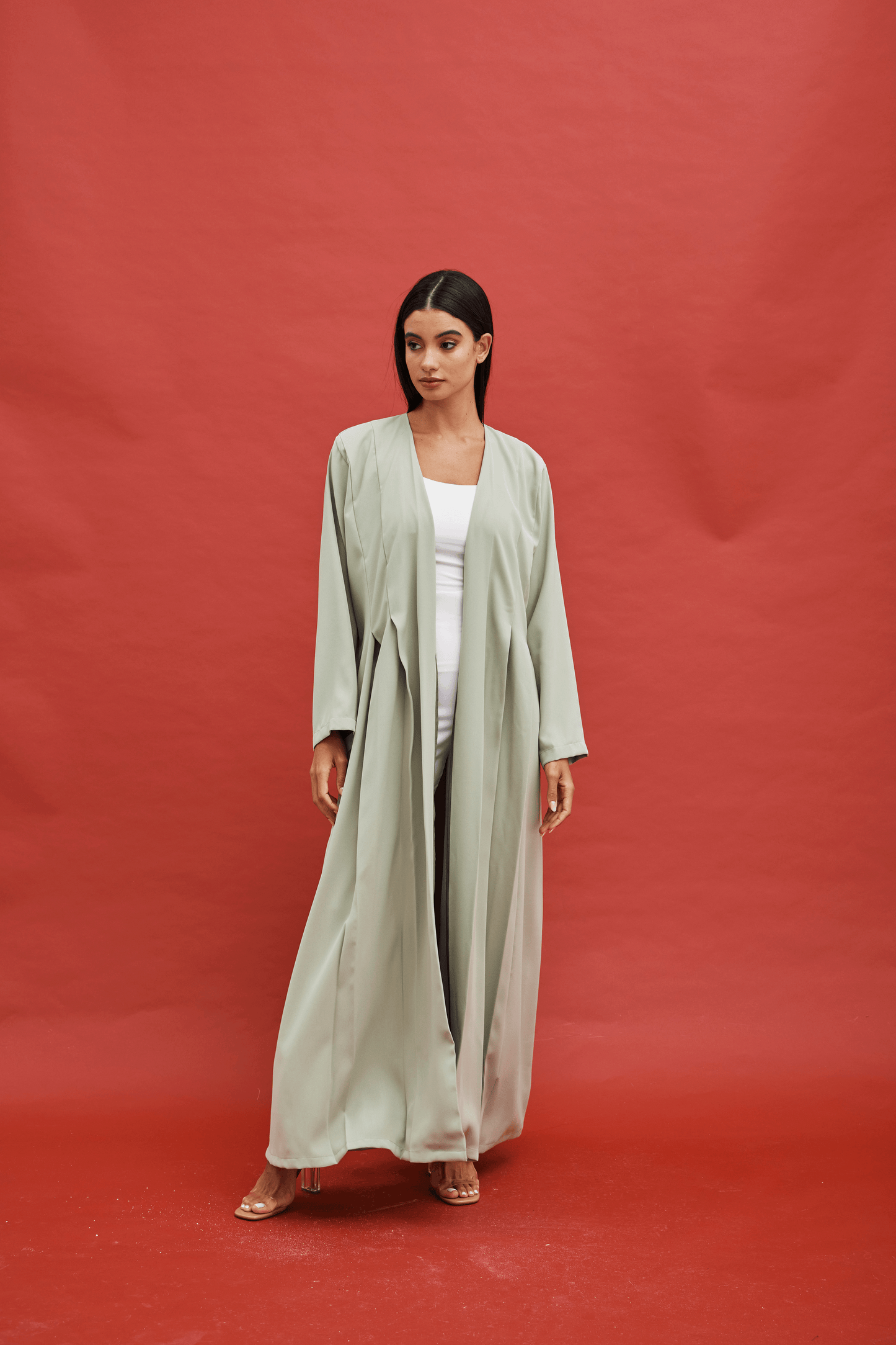 LIGHT GREEN CREPE PLEATED ABAYA