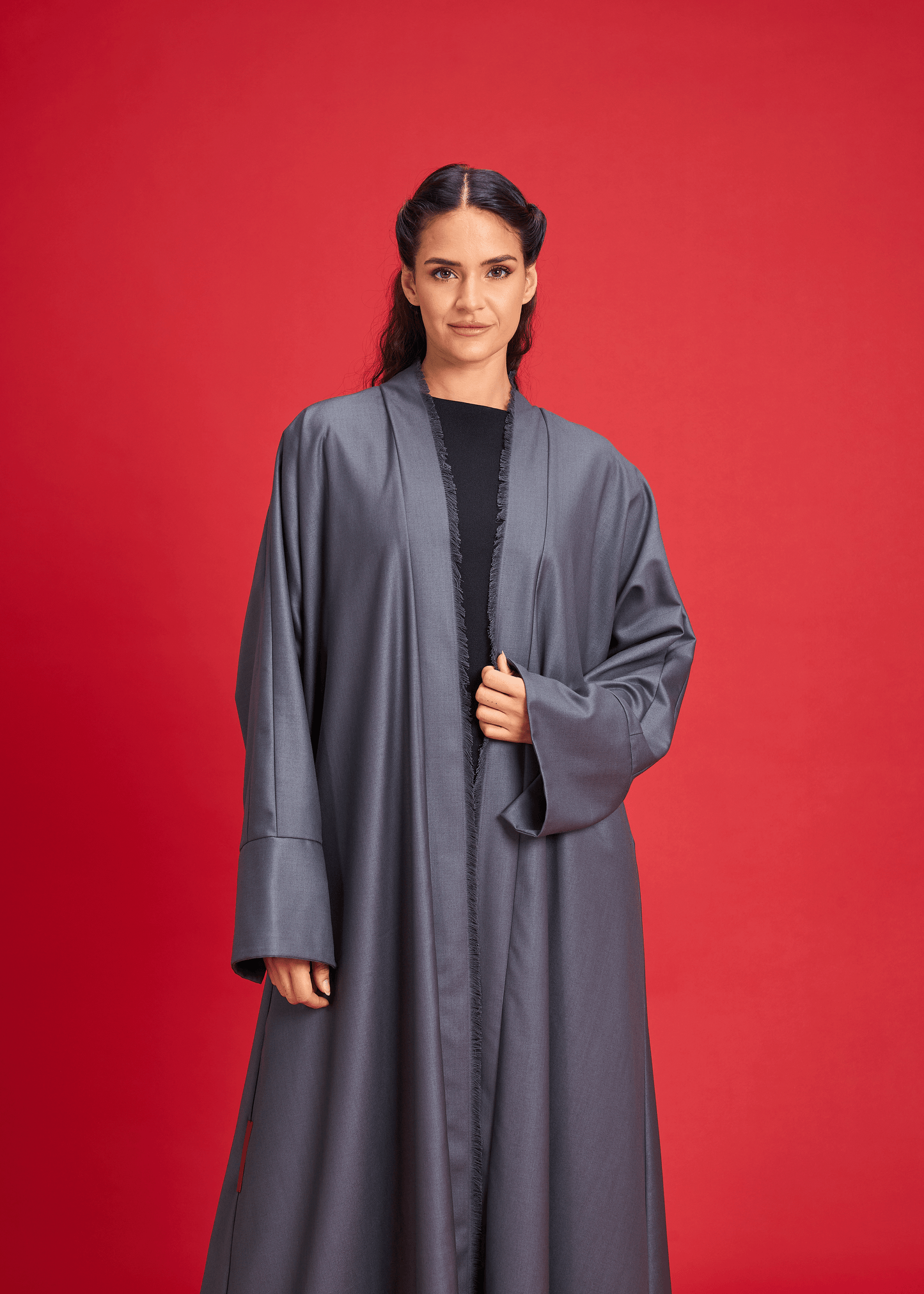 GREY PANELLED LINEN ABAYA