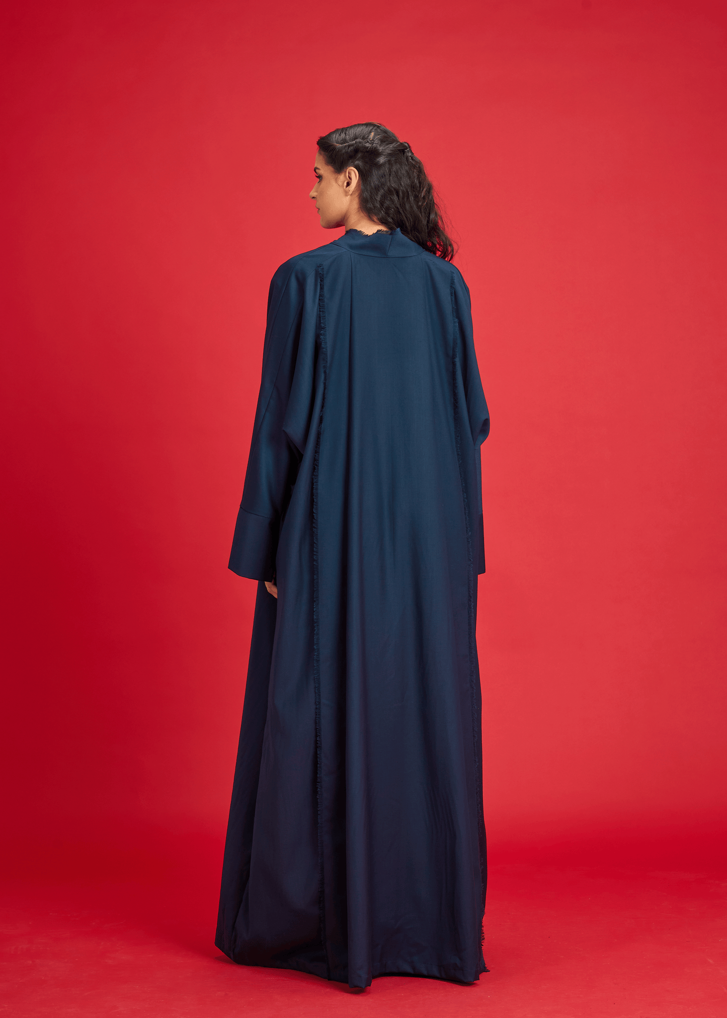 NAVY BLUE PANELLED LINEN ABAYA