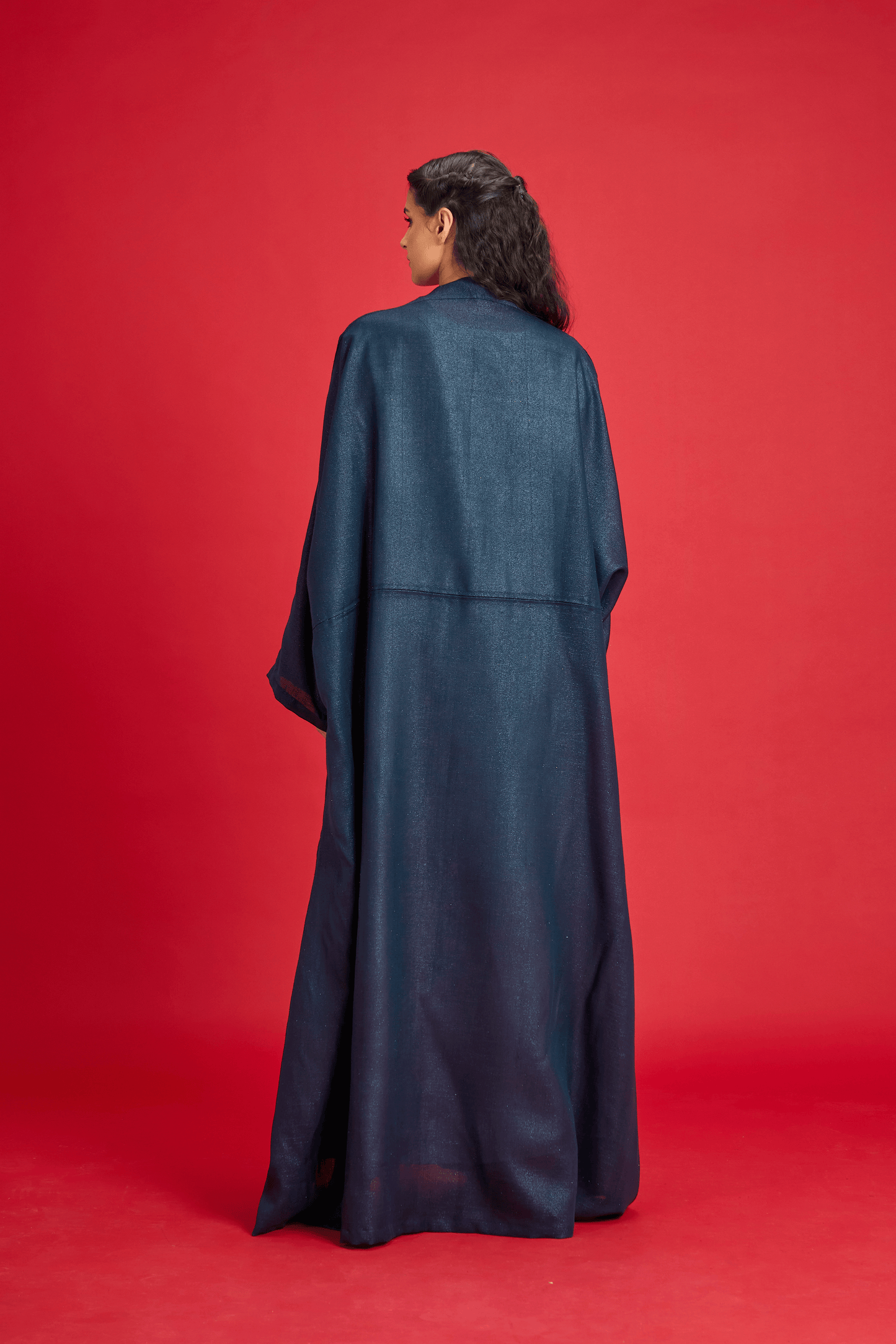 NAVY BLUE LOOSE-FIT SHIMMER LINEN ABAYA