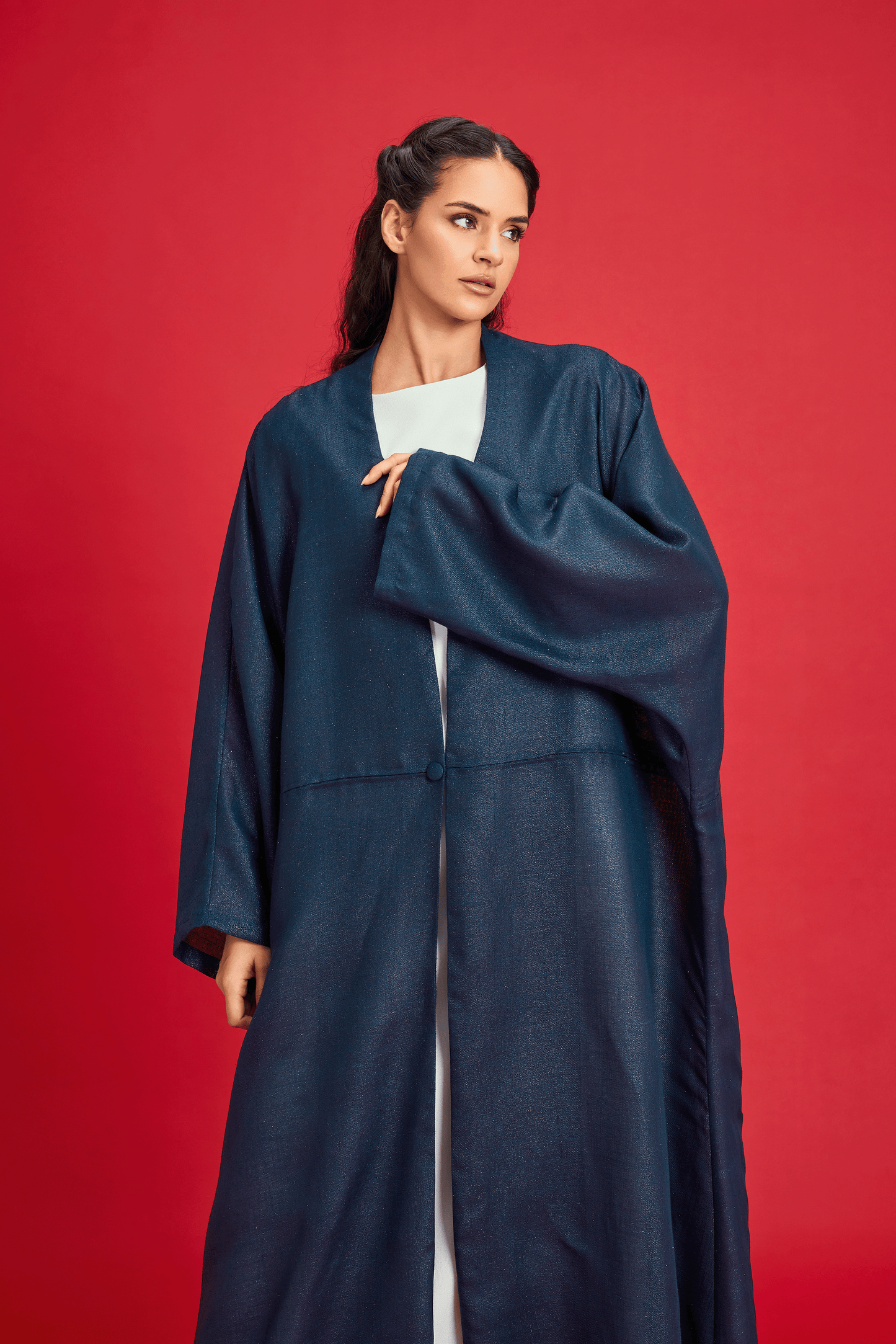 NAVY BLUE LOOSE-FIT SHIMMER LINEN ABAYA