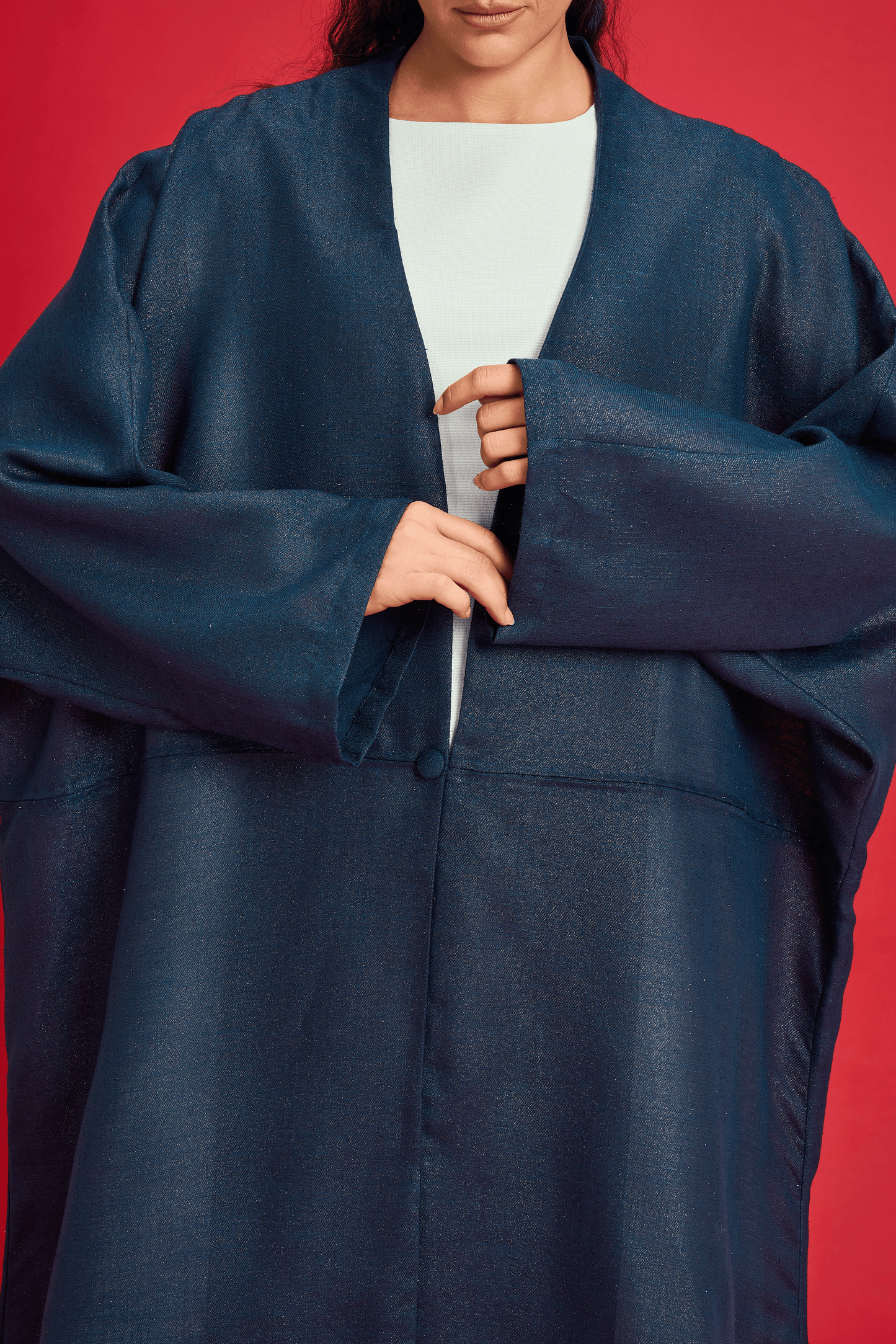 NAVY BLUE LOOSE-FIT SHIMMER LINEN ABAYA