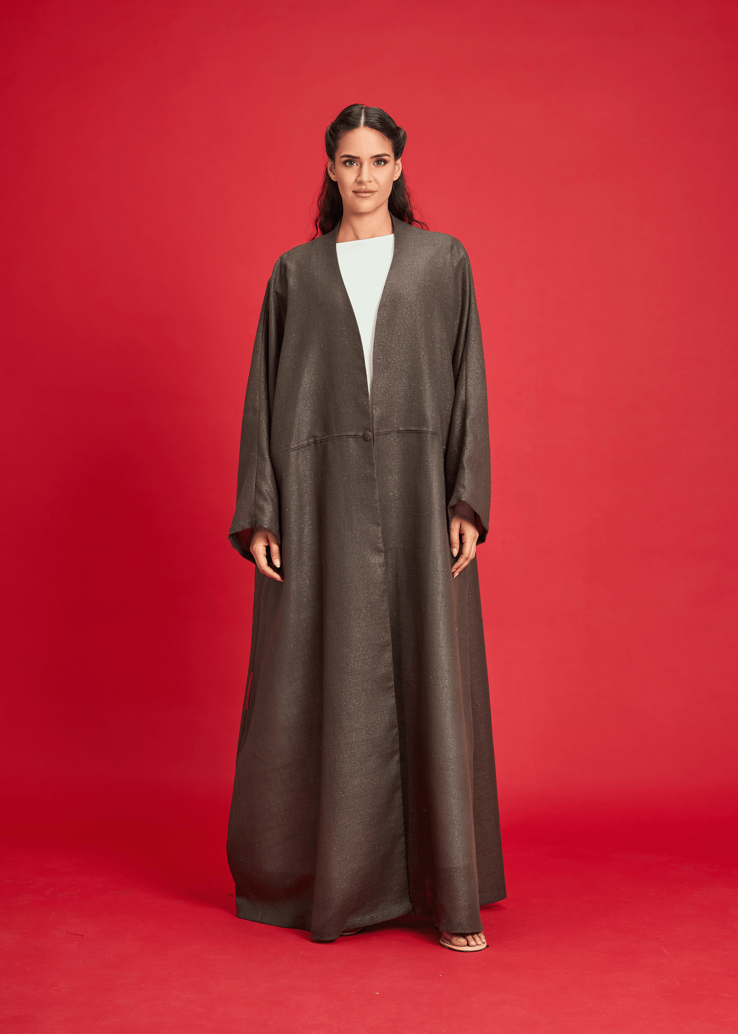OLIVE LOOSE-FIT SHIMMER LINEN ABAYA