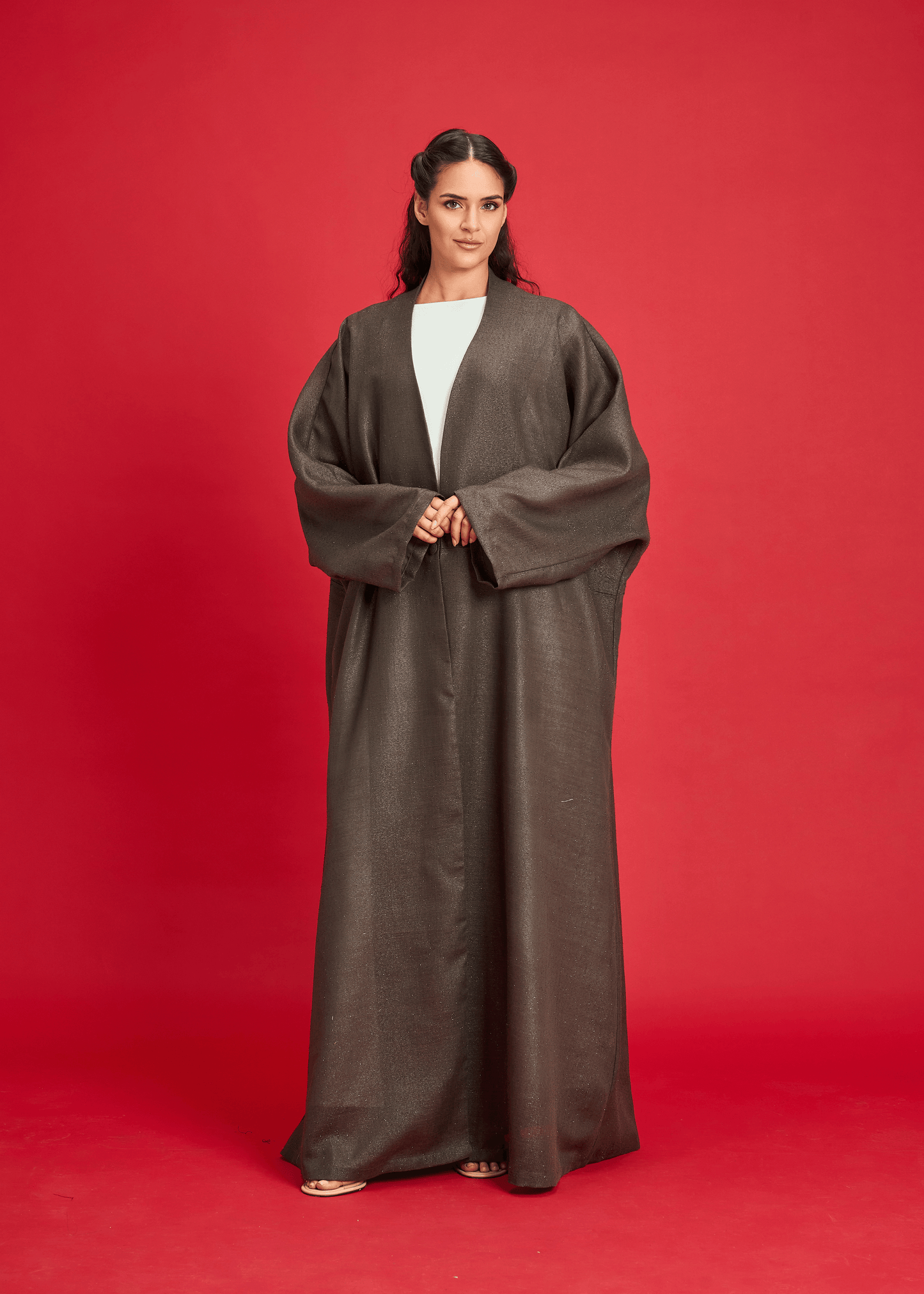OLIVE LOOSE-FIT SHIMMER LINEN ABAYA