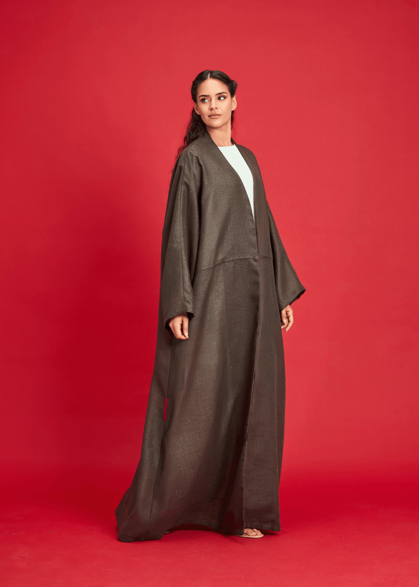 OLIVE LOOSE-FIT SHIMMER LINEN ABAYA