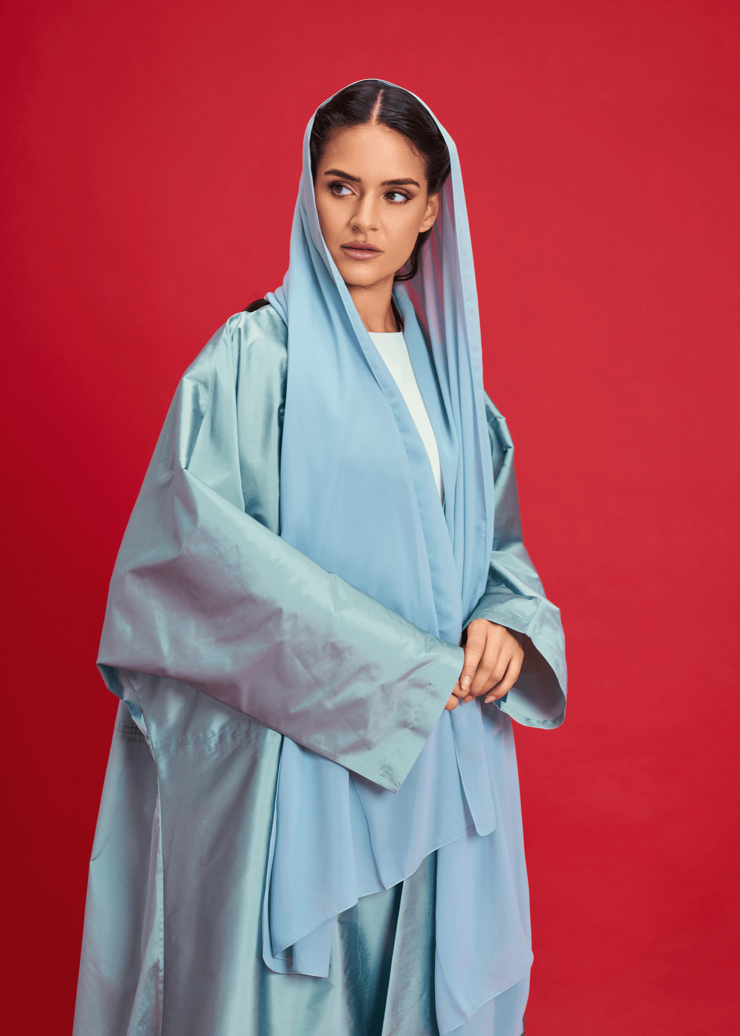 LIGHT BLUE PLAIN TAFFETA ABAYA