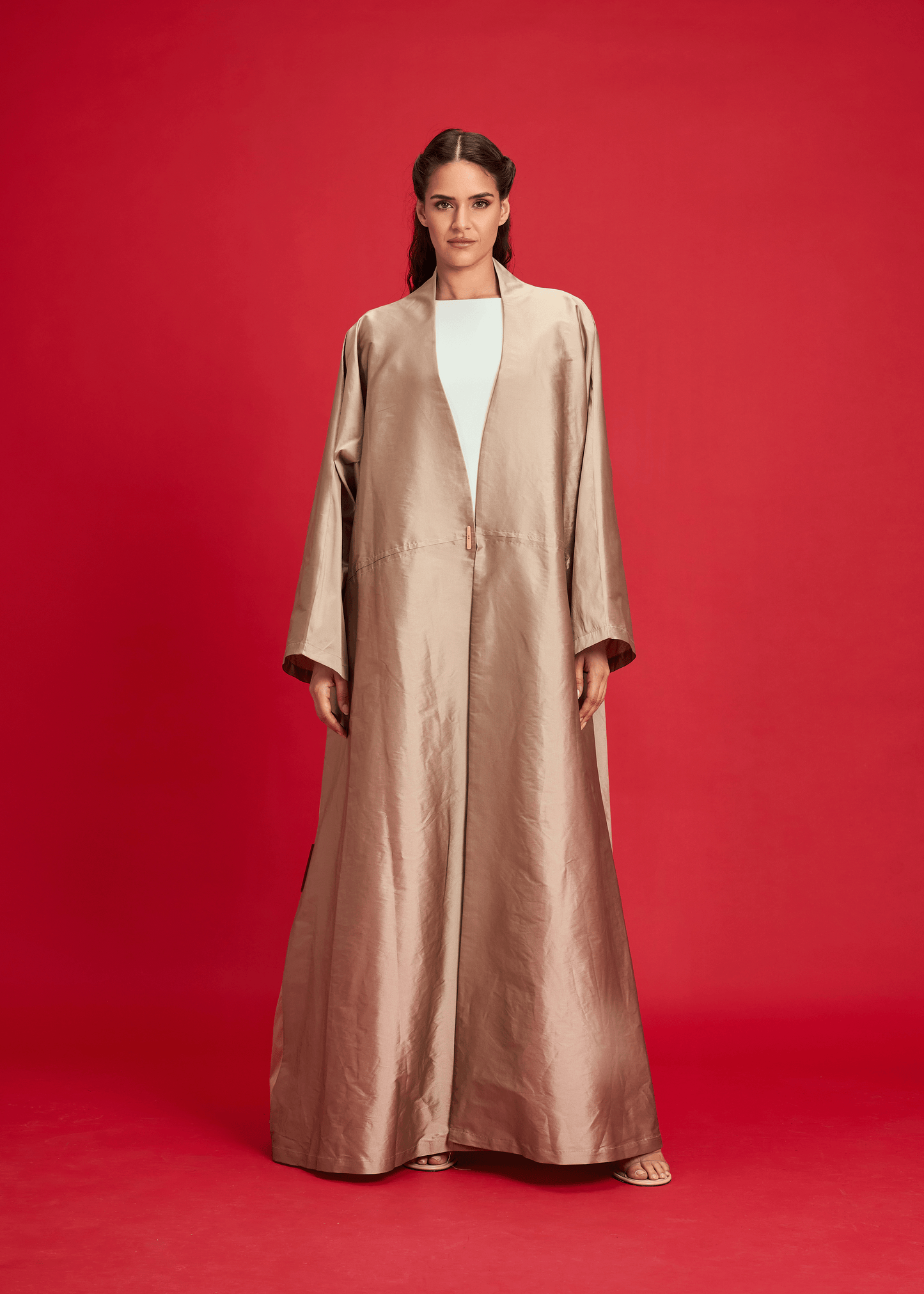 BEIGE PLAIN TAFFETA ABAYA
