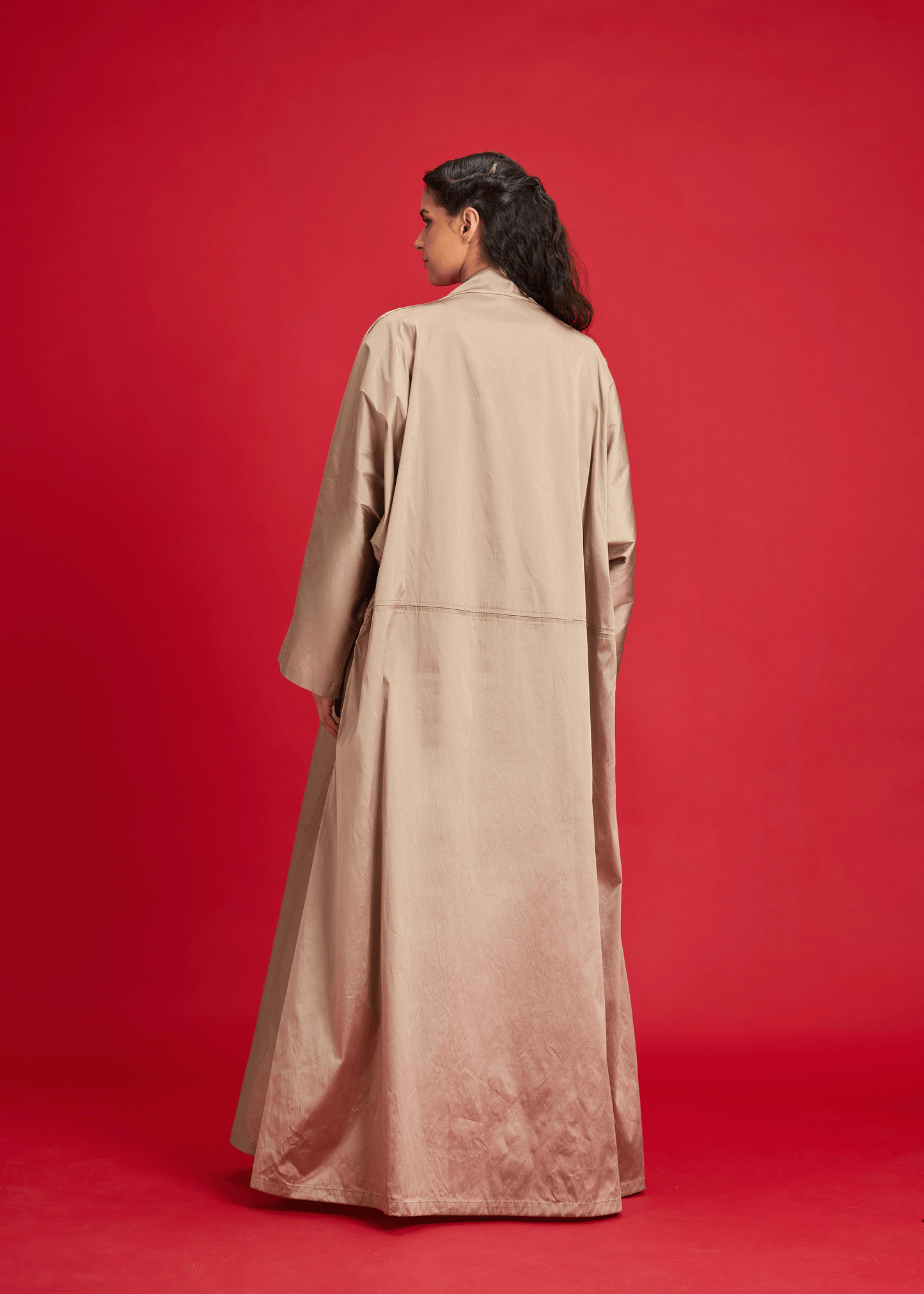 BEIGE PLAIN TAFFETA ABAYA