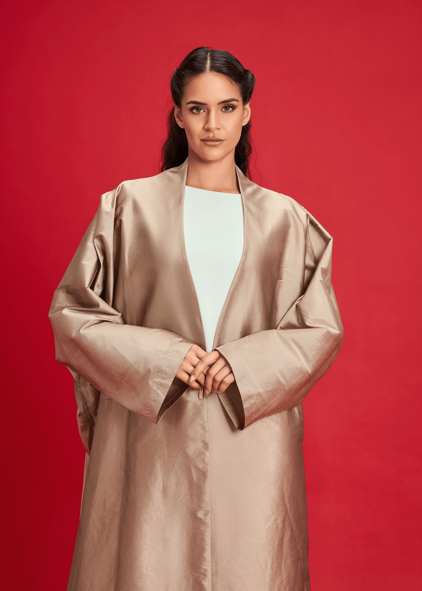 BEIGE PLAIN TAFFETA ABAYA