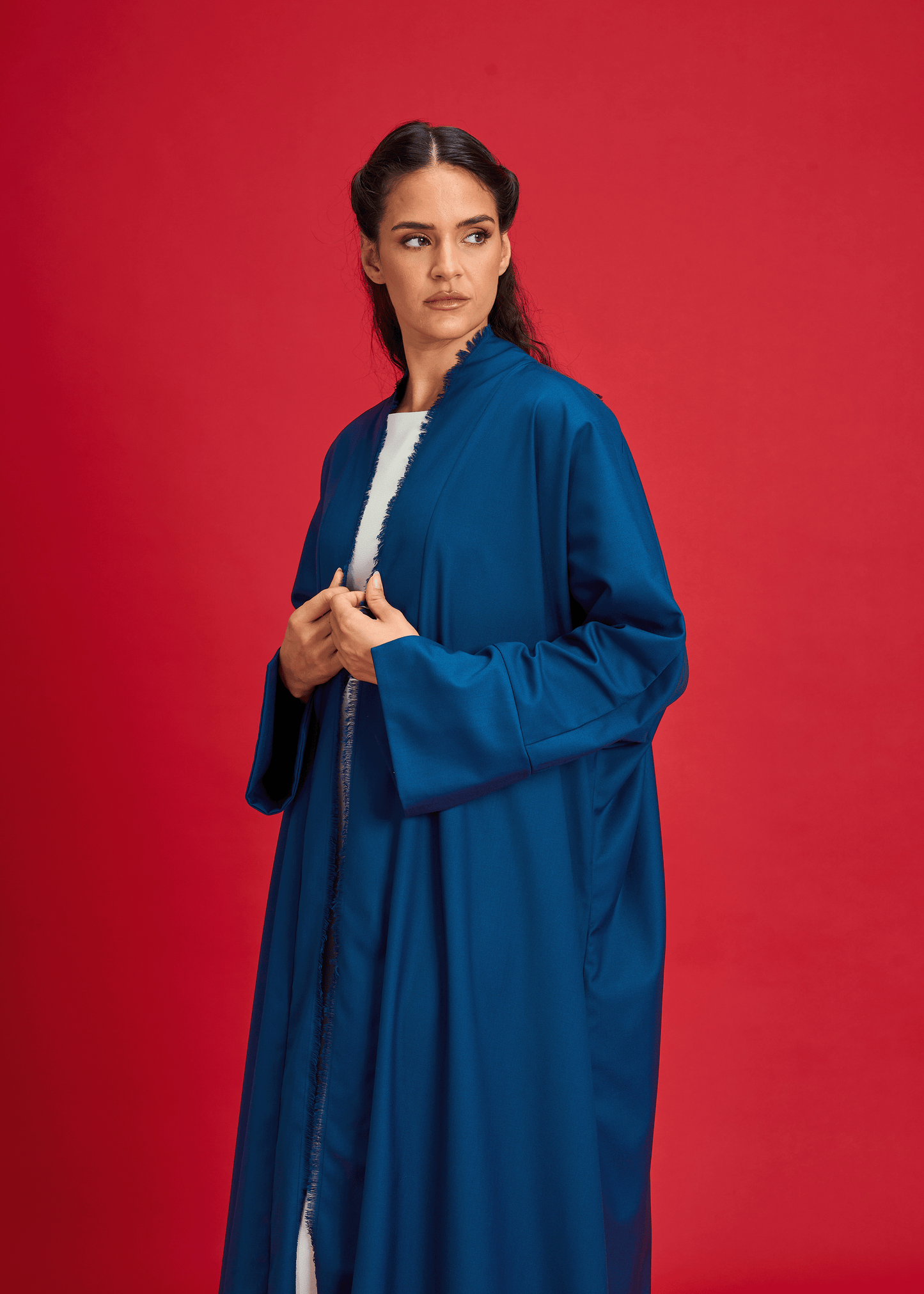 BLUE PANELLED LINEN ABAYA