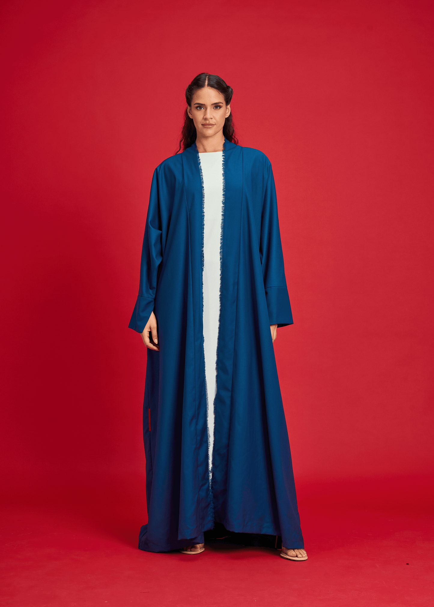 BLUE PANELLED LINEN ABAYA
