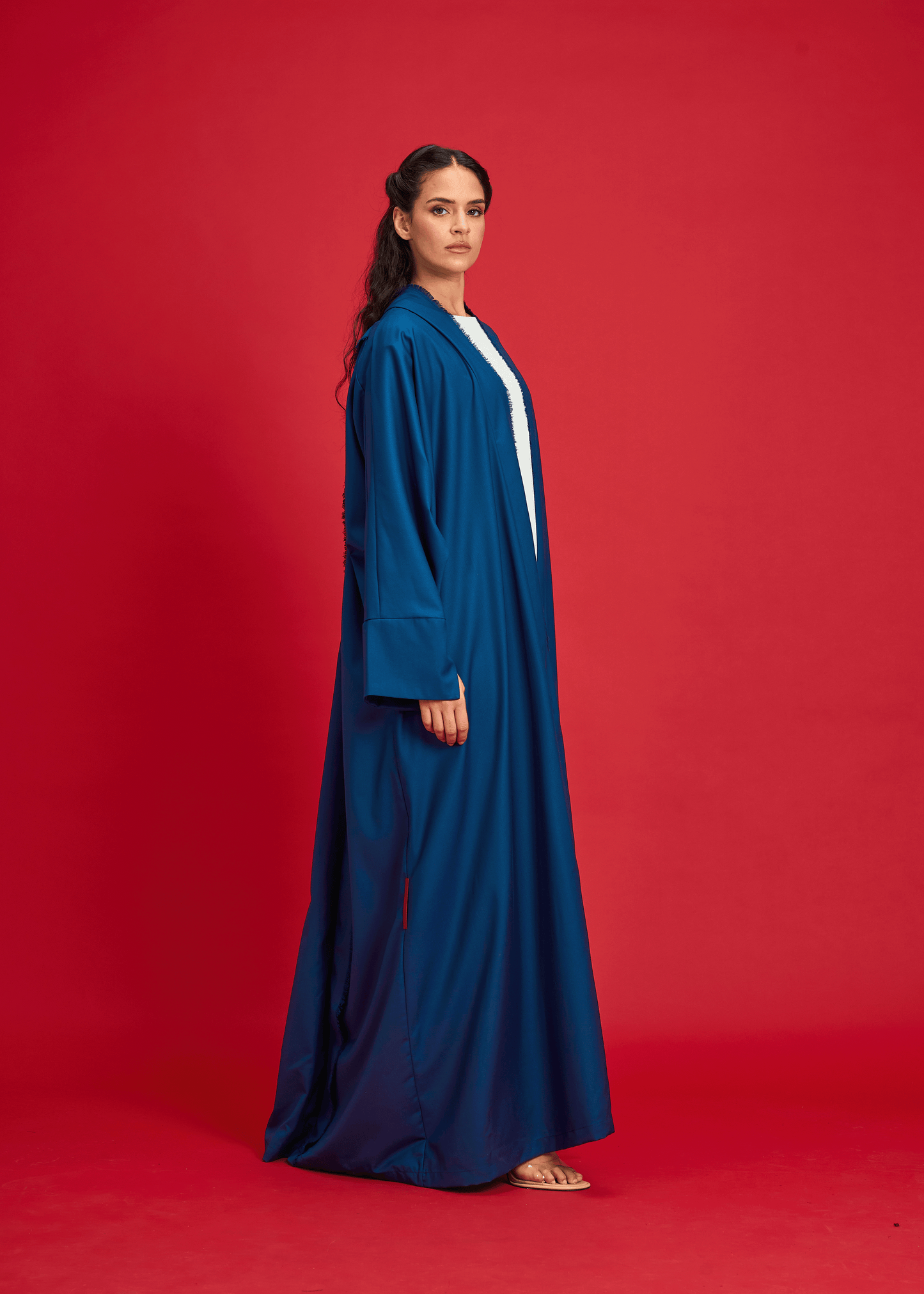 BLUE PANELLED LINEN ABAYA