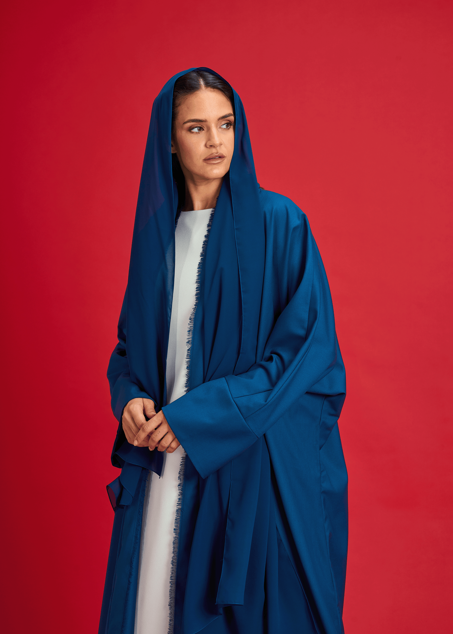 BLUE PANELLED LINEN ABAYA