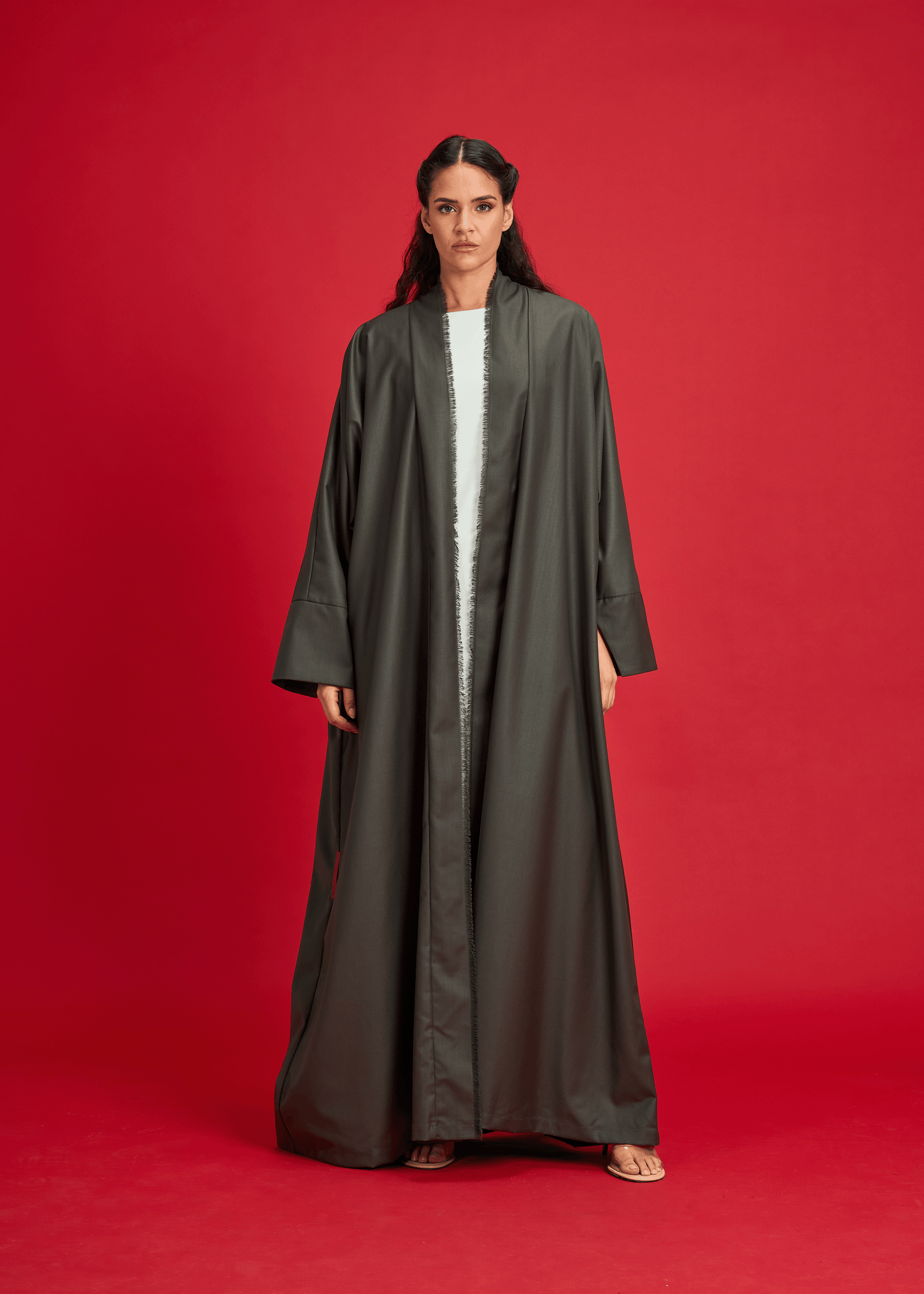 ARMY GREEN PANELLED LINEN ABAYA