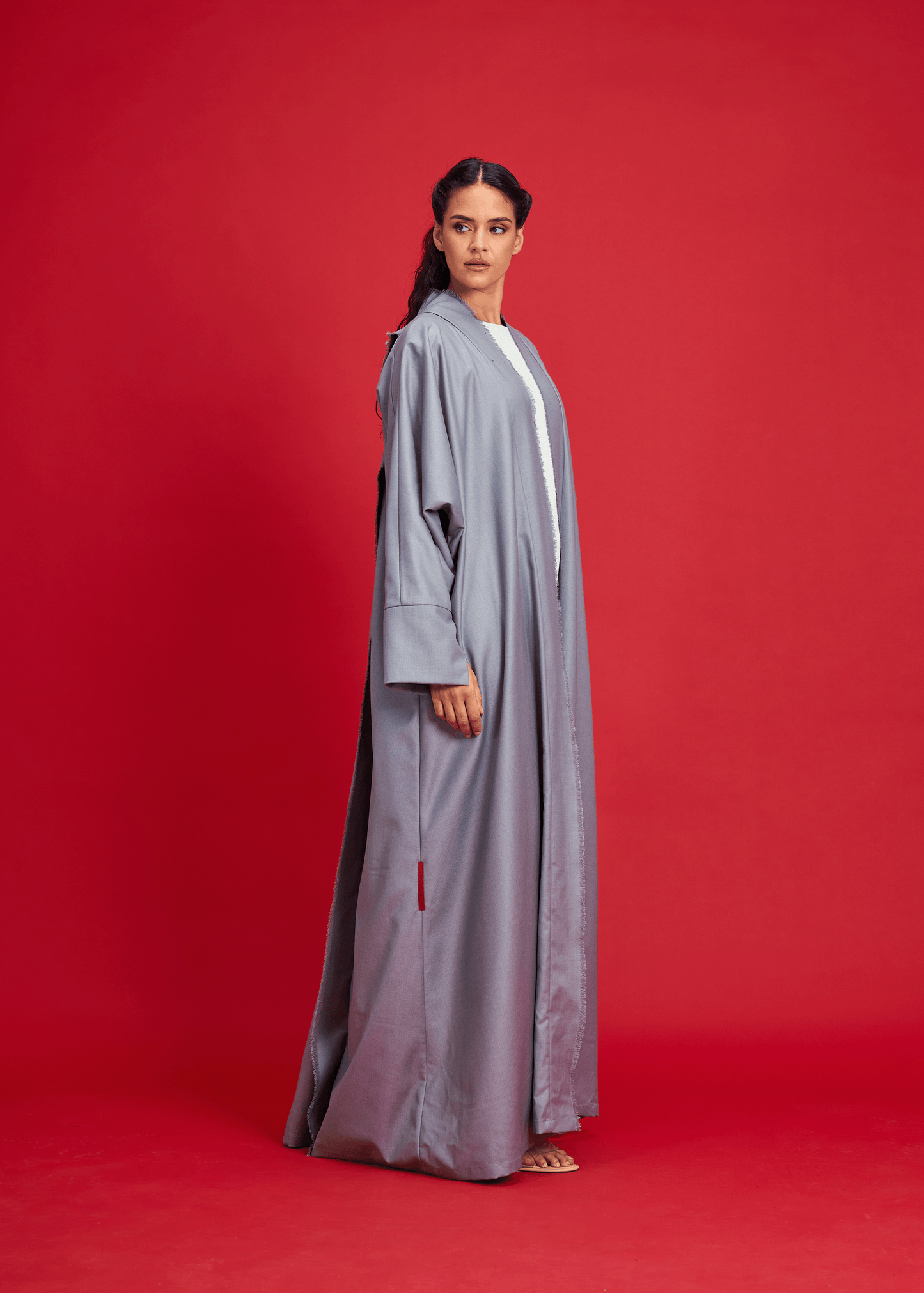 LIGHT GREY PANELLED LINEN ABAYA
