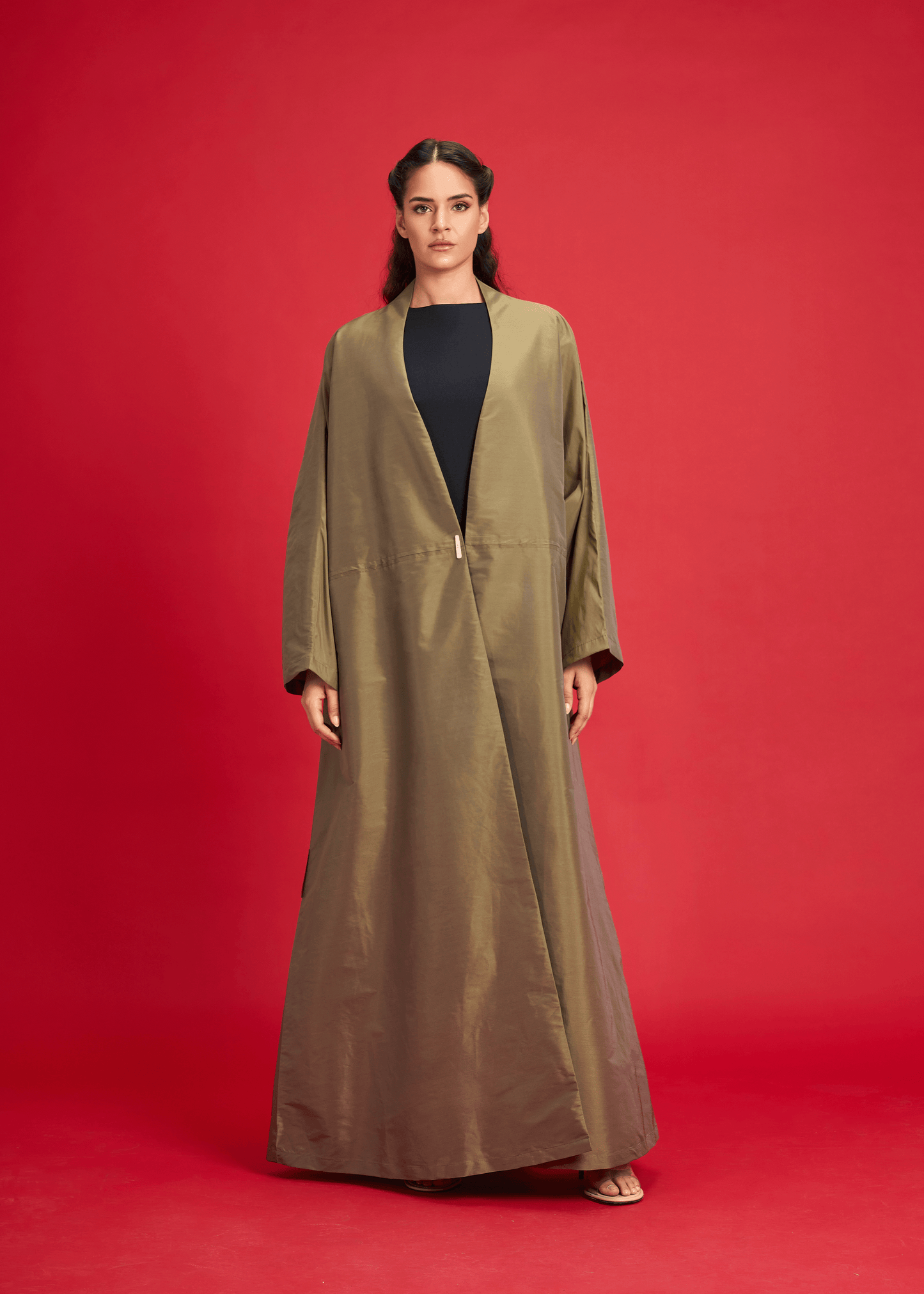 OLIVE PLAIN TAFFETA ABAYA