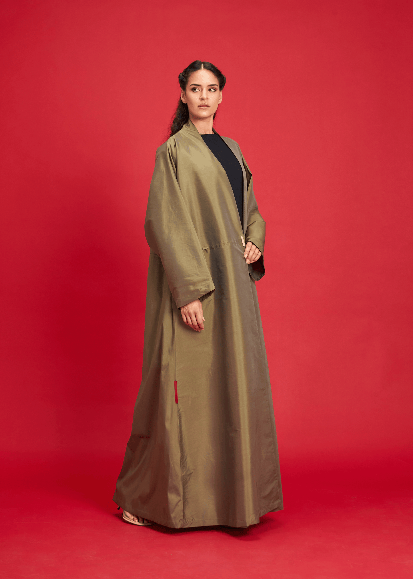 OLIVE PLAIN TAFFETA ABAYA