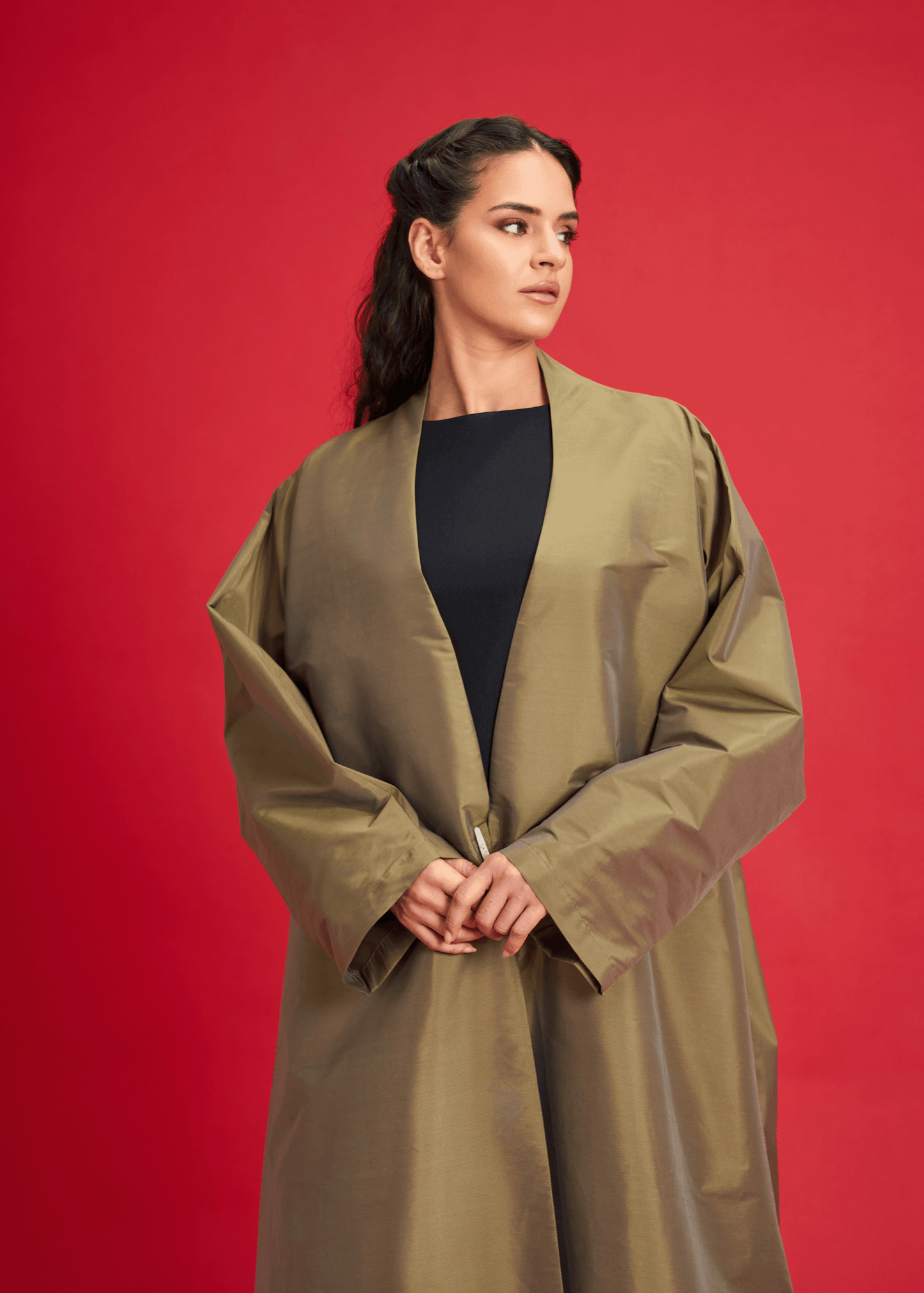 OLIVE PLAIN TAFFETA ABAYA
