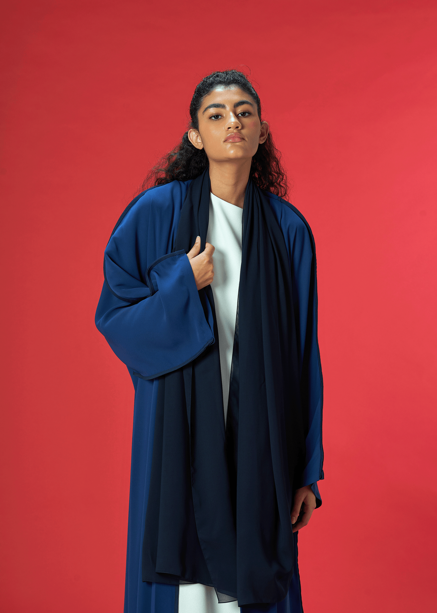 NAVY BLUE TWO TONED CREPE ABAYA