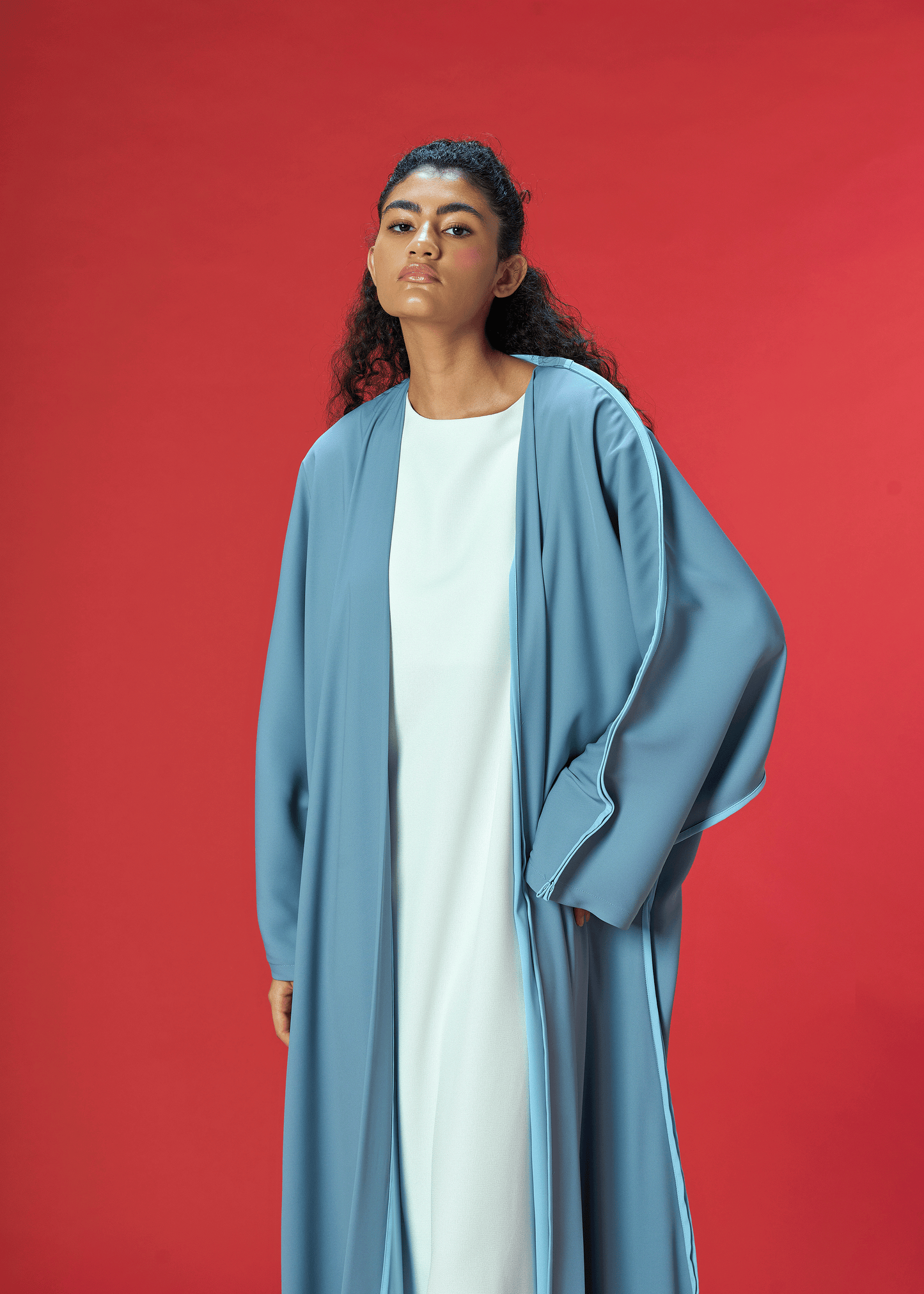 BLUE TWO TONED CREPE ABAYA