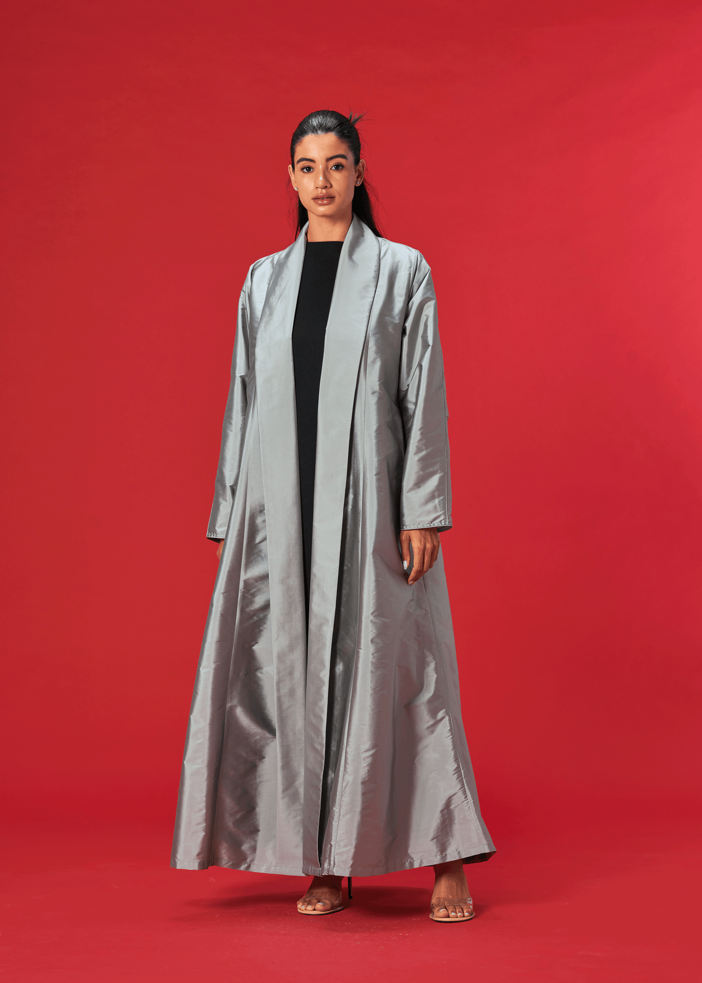 SILVER PANELLED TAFFETA ABAYA