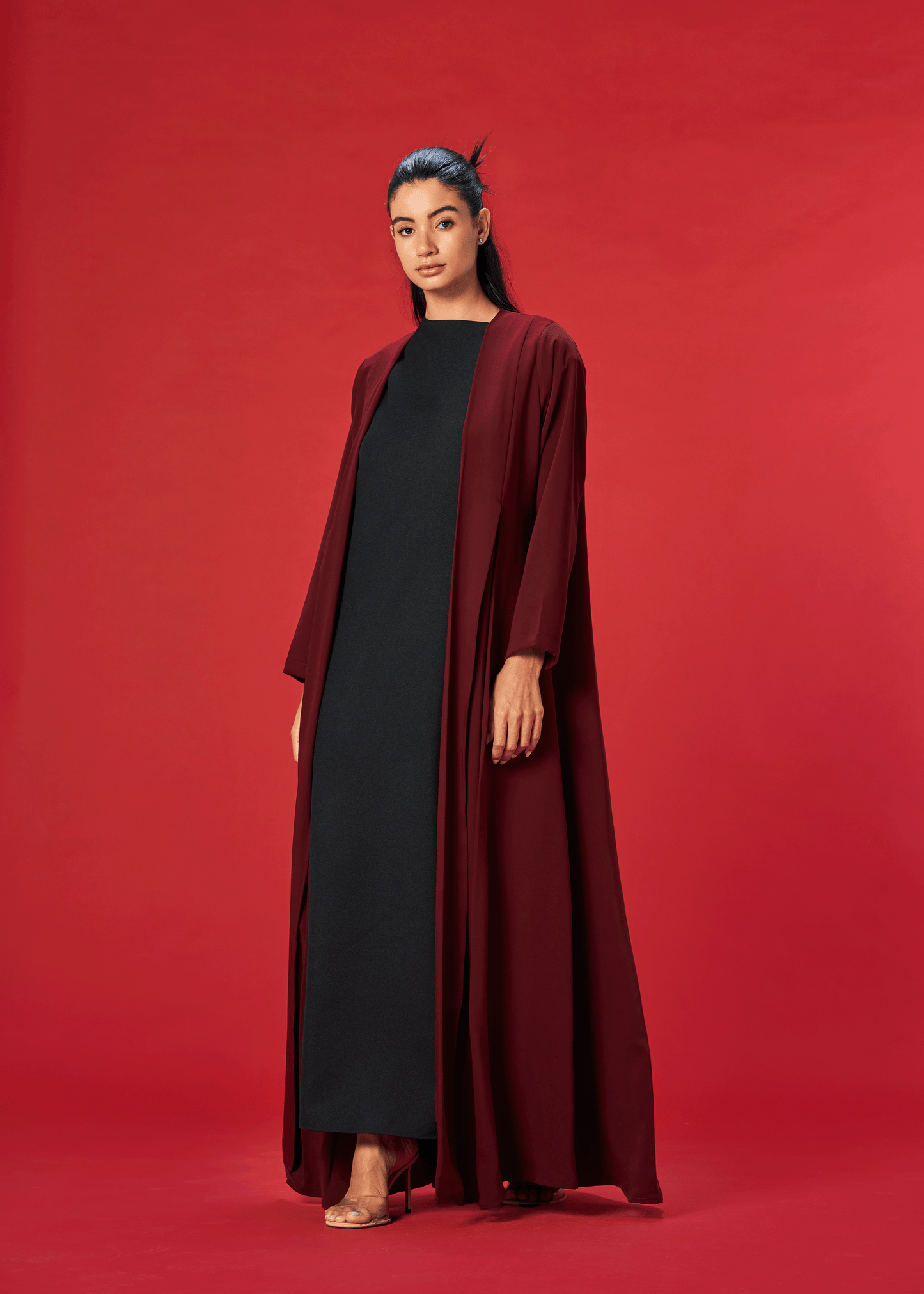 BURGUNDY PLEATED CREPE ABAYA