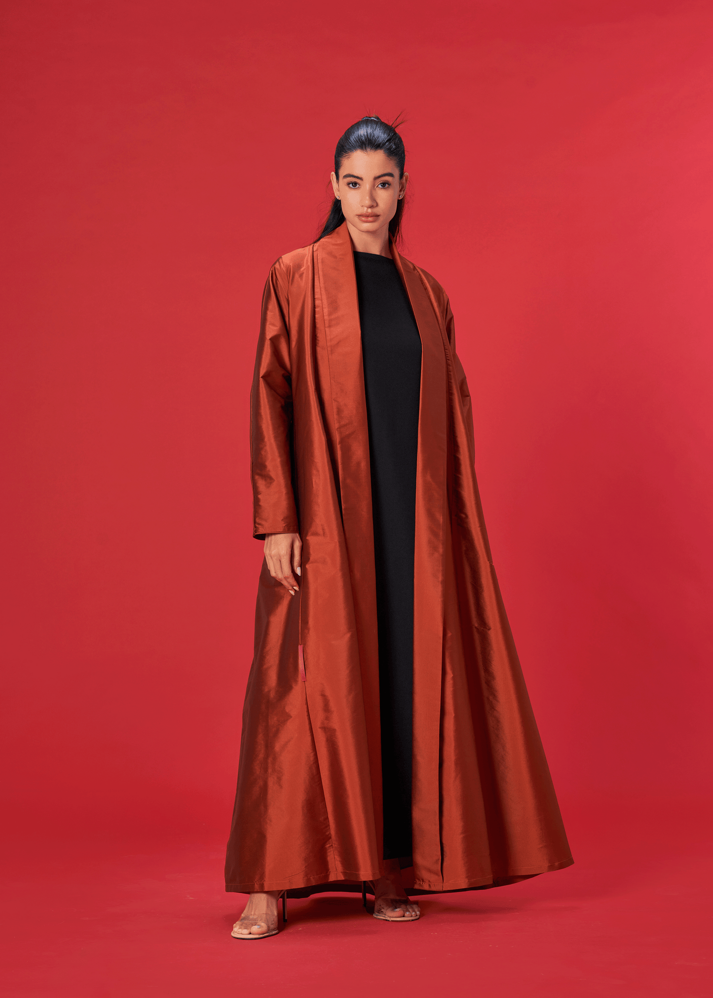 COPPER PANELLED TAFFETA ABAYA