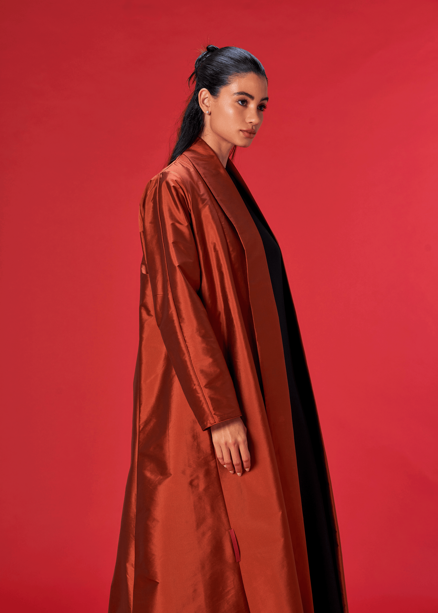 COPPER PANELLED TAFFETA ABAYA
