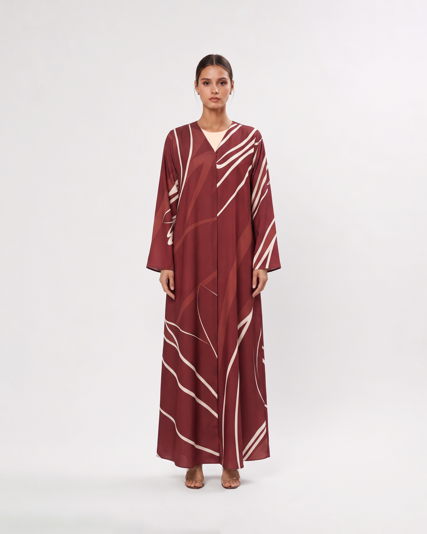 Burgundy Abstract Line Abaya