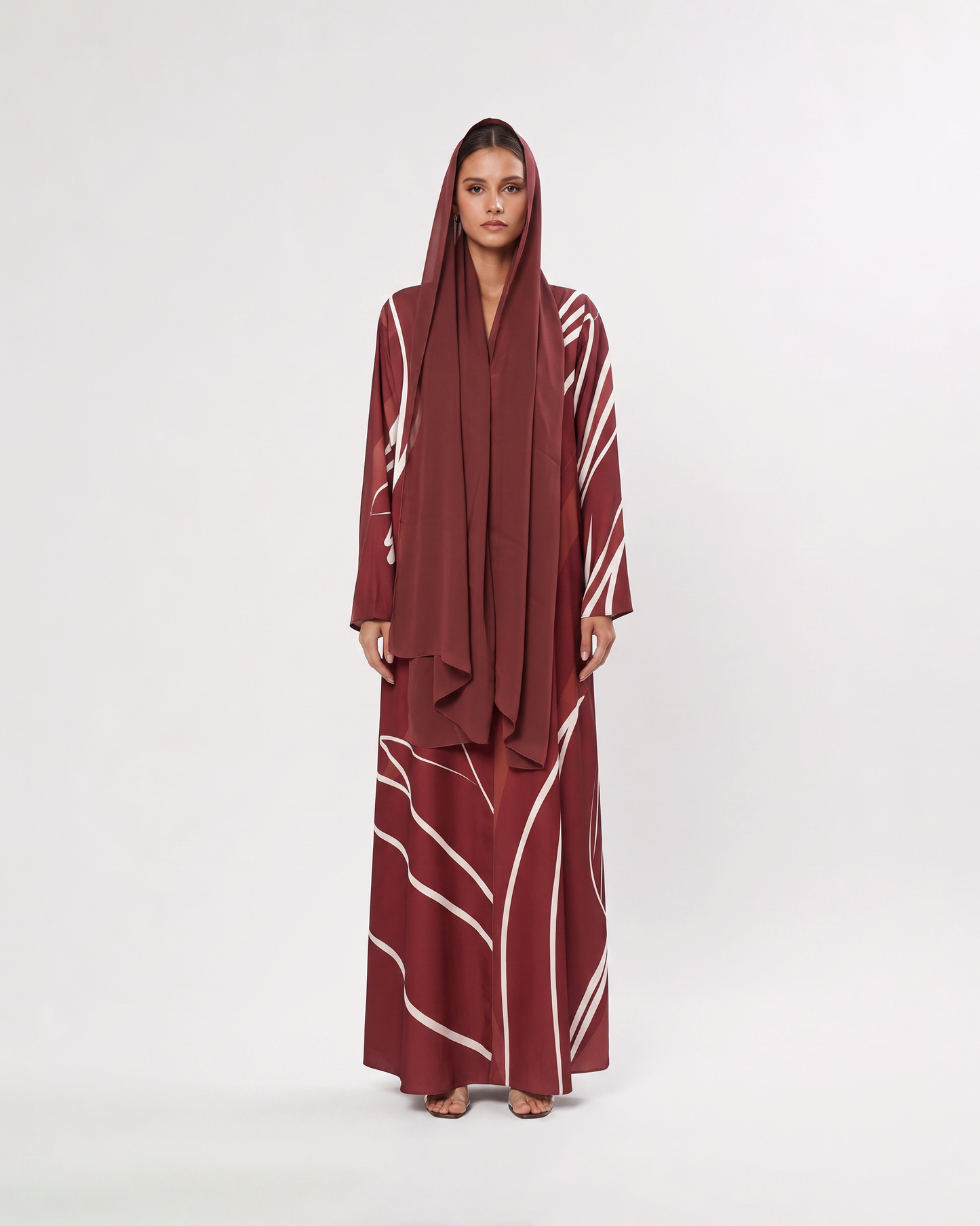 Burgundy Abstract Line Abaya