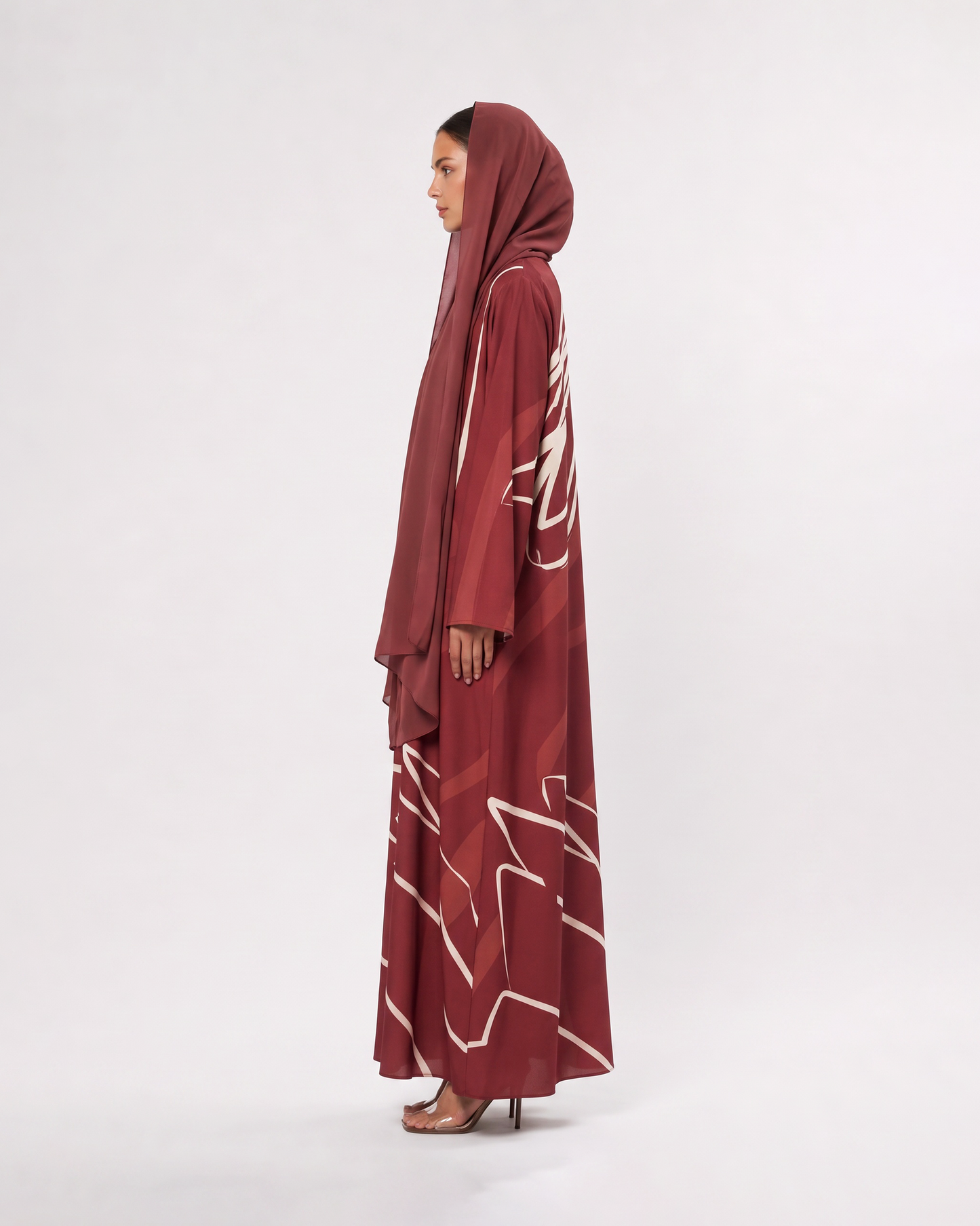 Burgundy Abstract Line Abaya