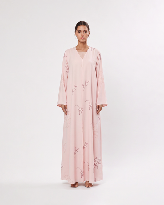 Blush Sketch Floral Abaya