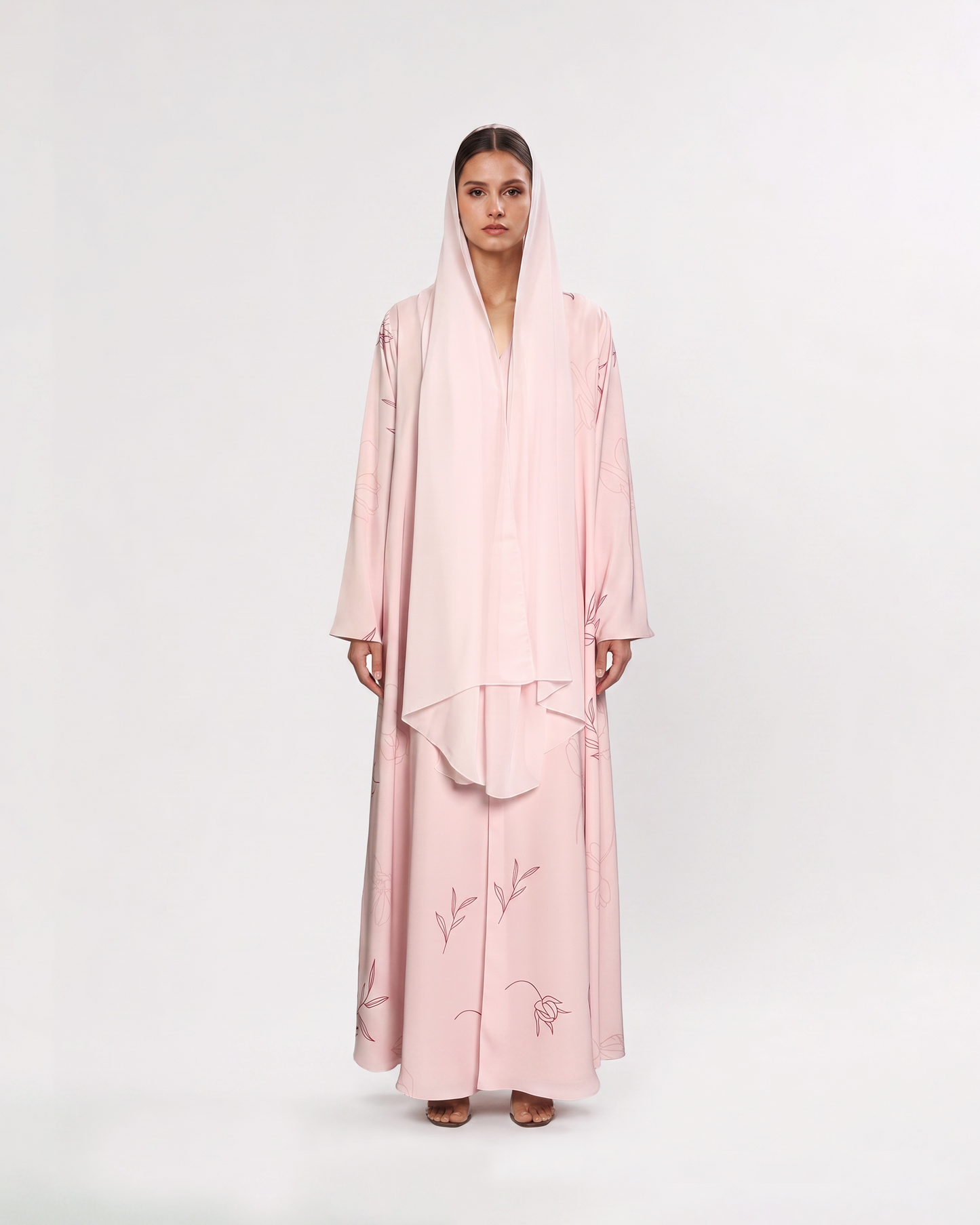 Blush Sketch Floral Abaya
