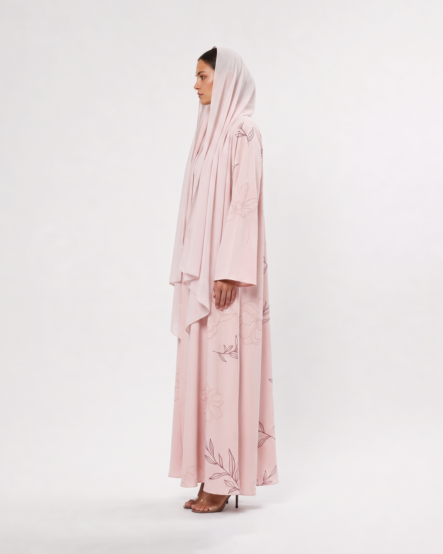 Blush Sketch Floral Abaya
