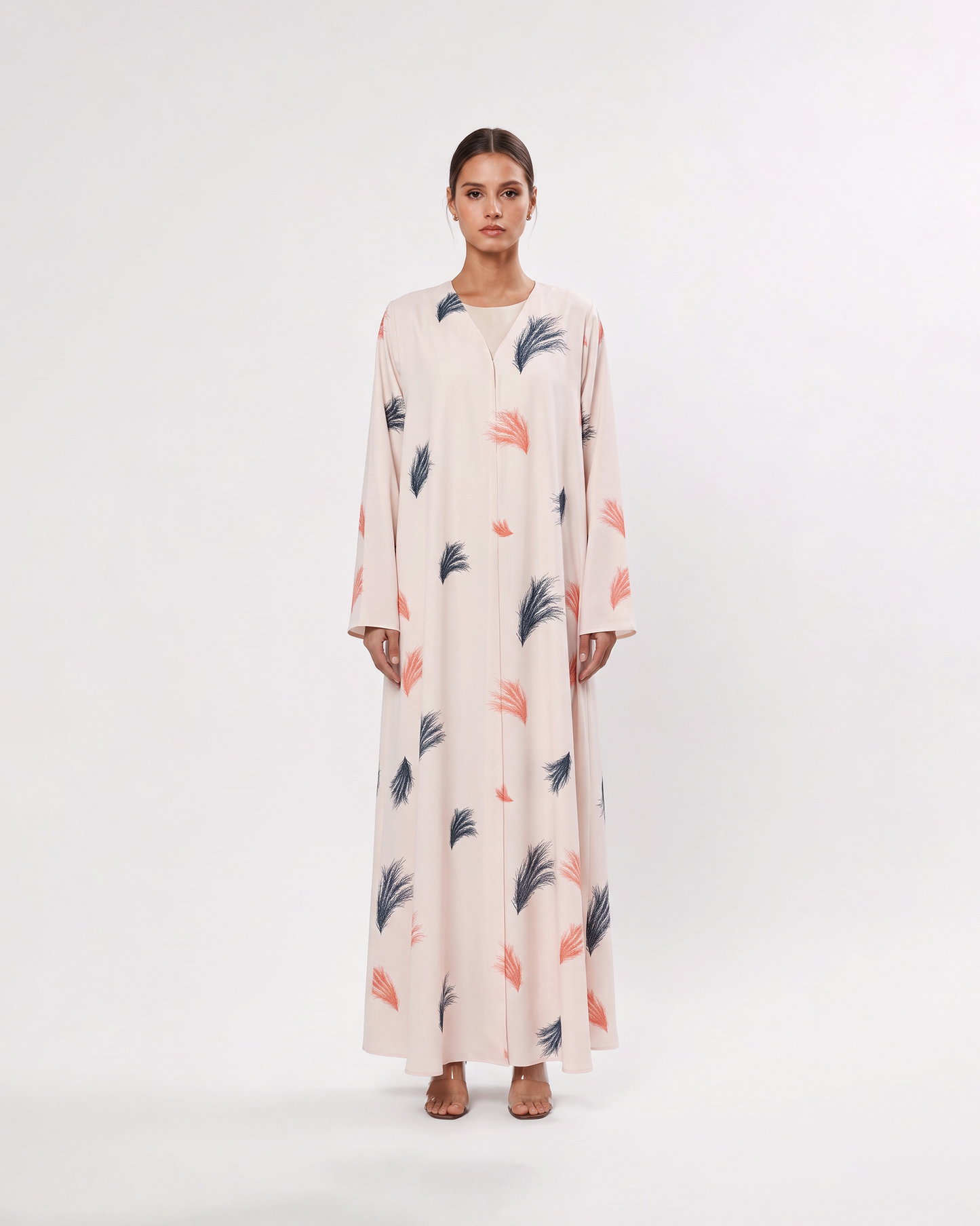 Ivory Brush Leaf Abaya