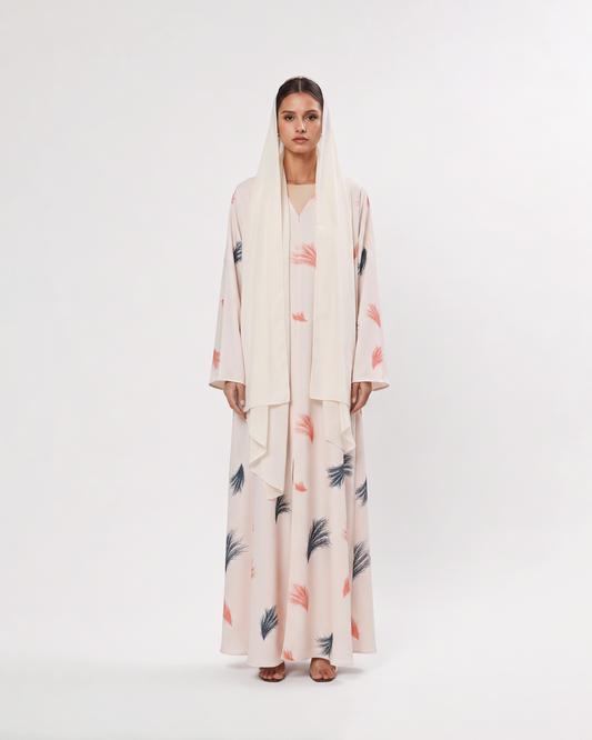 Ivory Brush Leaf Abaya