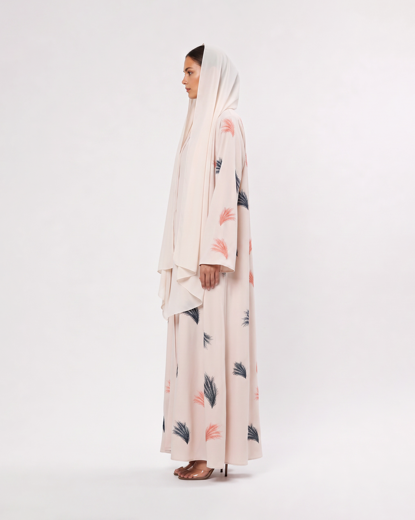 Ivory Brush Leaf Abaya