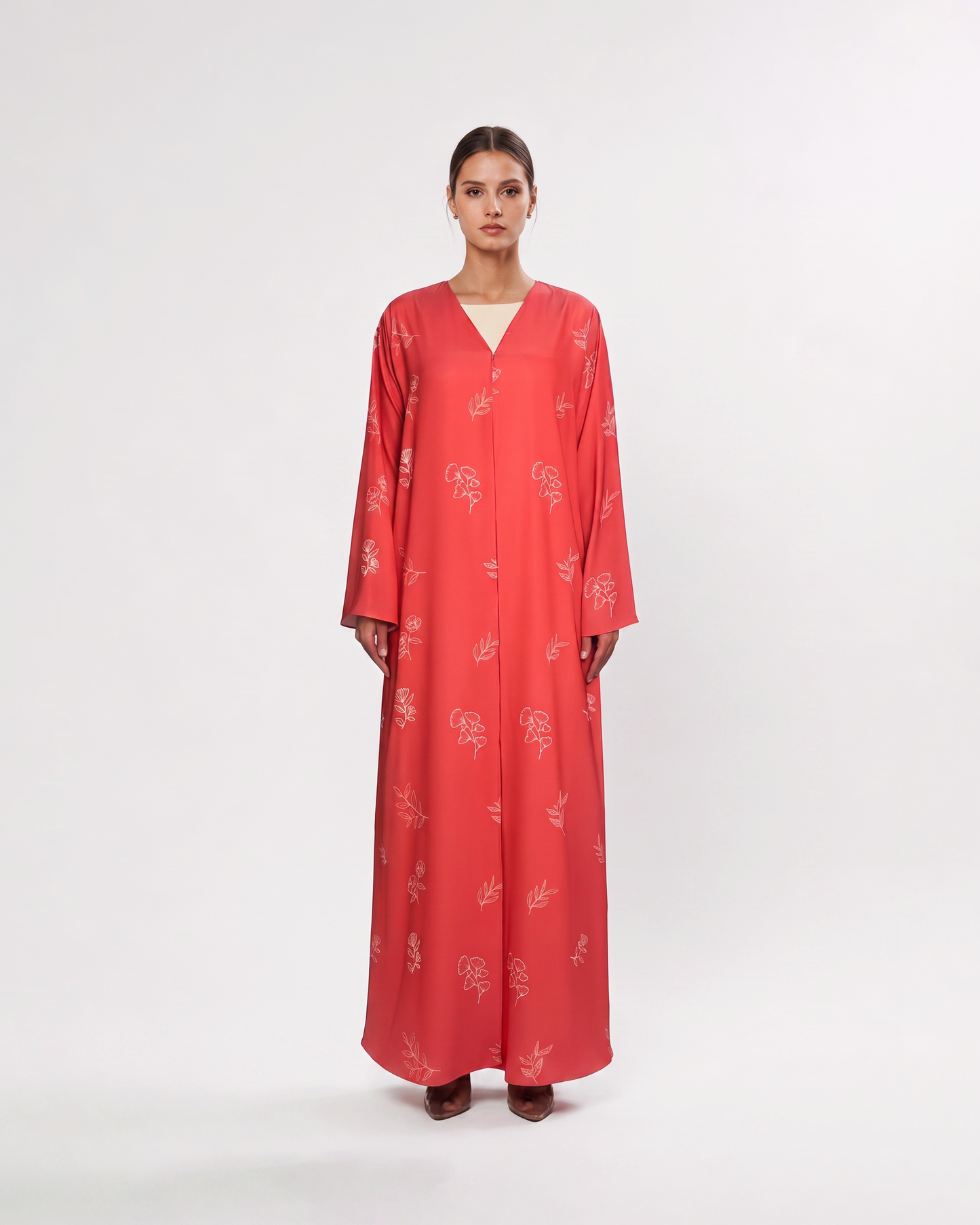 Coral Sketch Floral Abaya