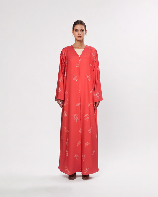 Coral Sketch Floral Abaya