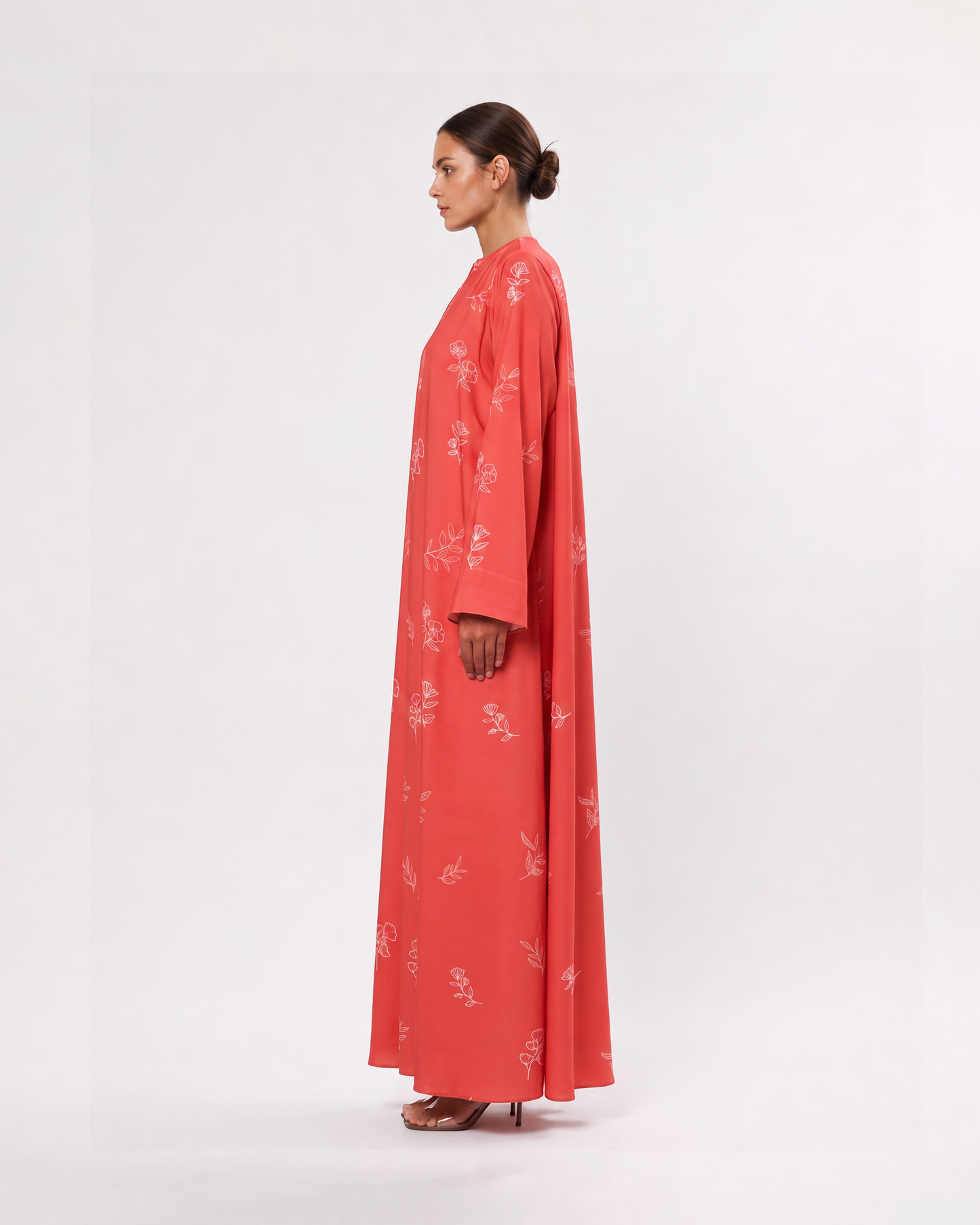 Coral Sketch Floral Abaya