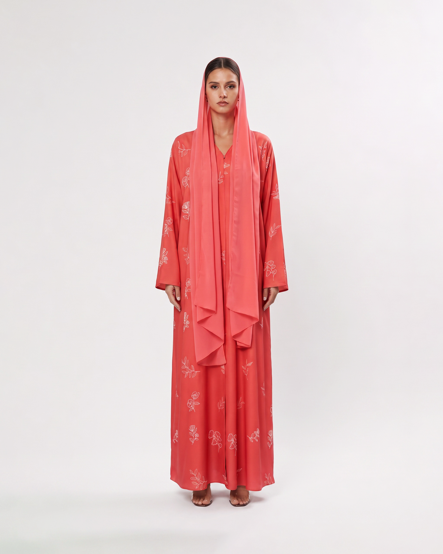 Coral Sketch Floral Abaya
