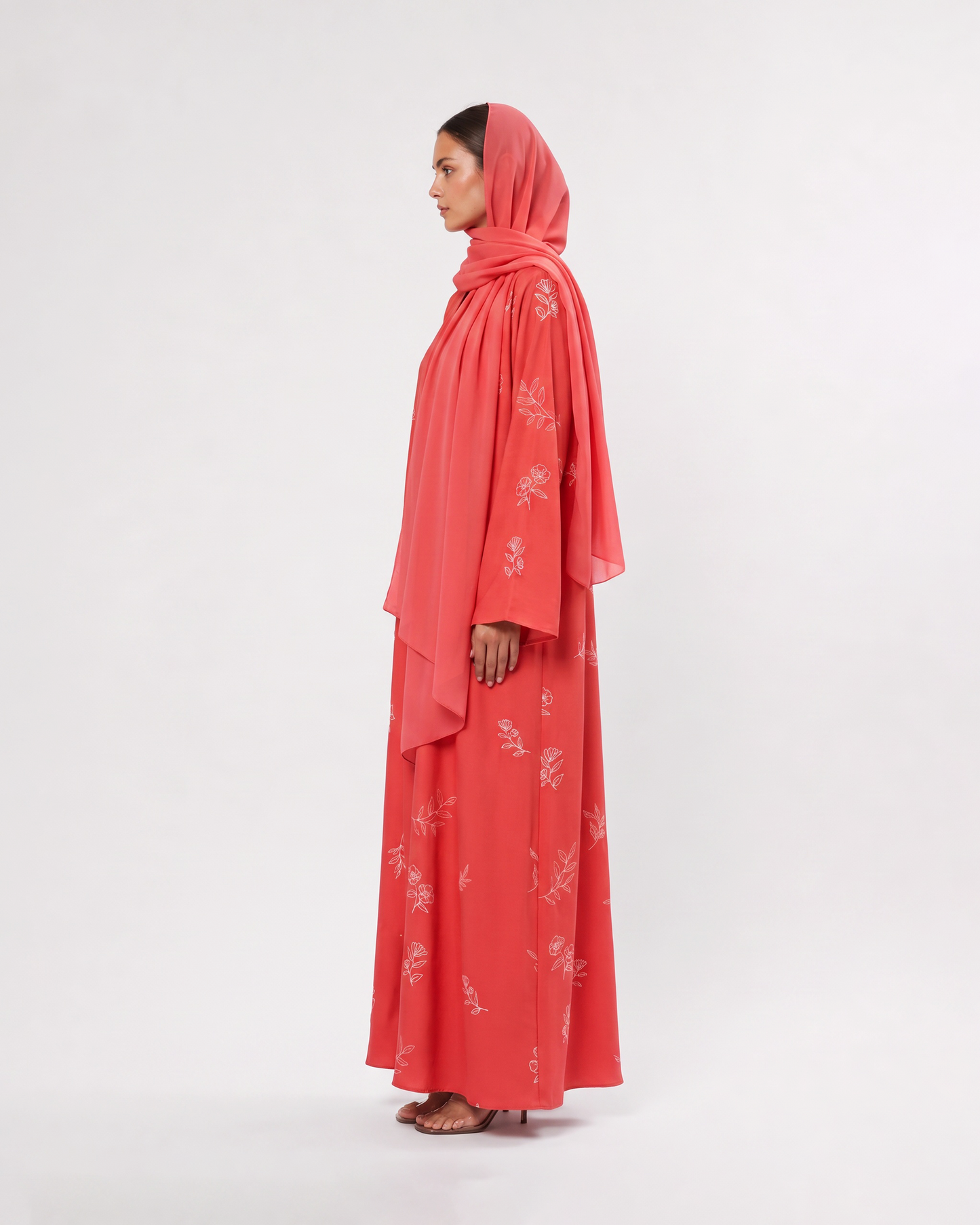 Coral Sketch Floral Abaya