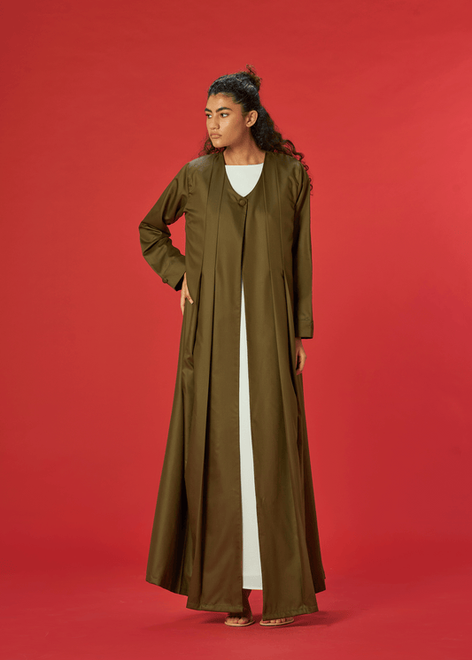 OLIVE PLEATED COAT STYLE ABAYA