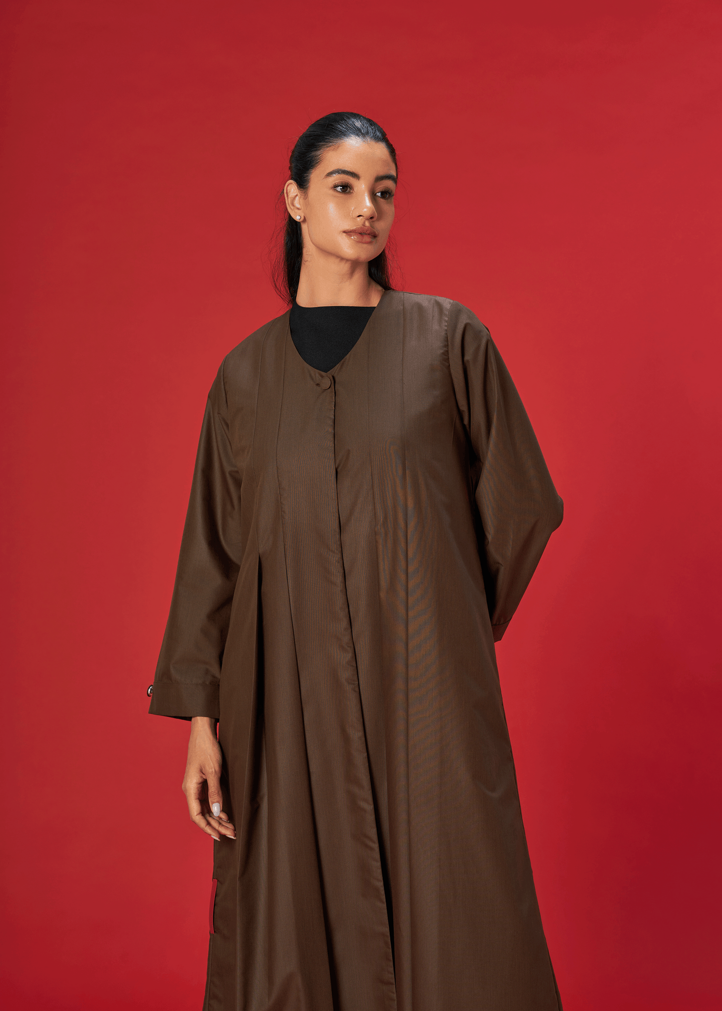 BROWN PLEATED COAT STYLE ABAYA