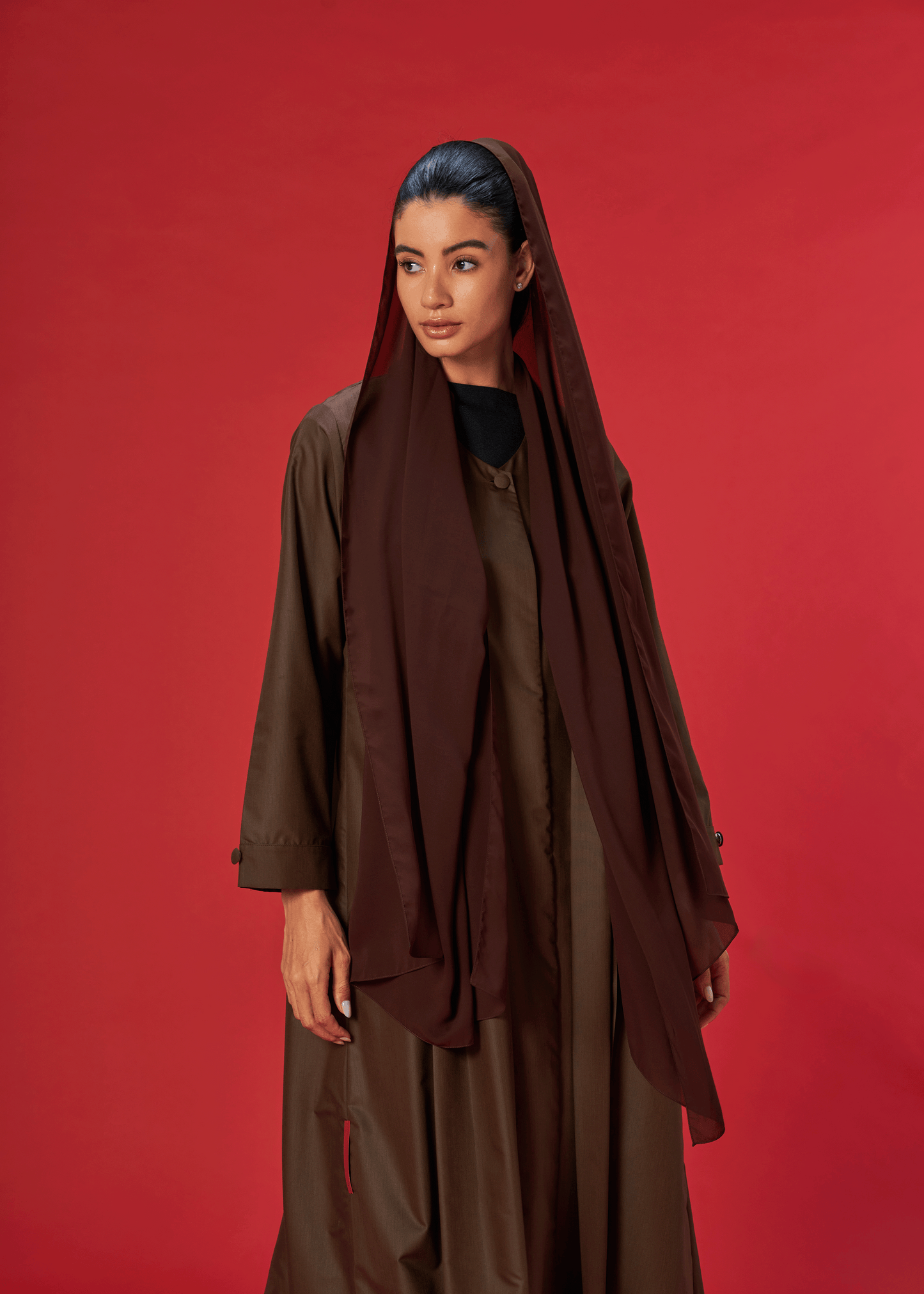 BROWN PLEATED COAT STYLE ABAYA