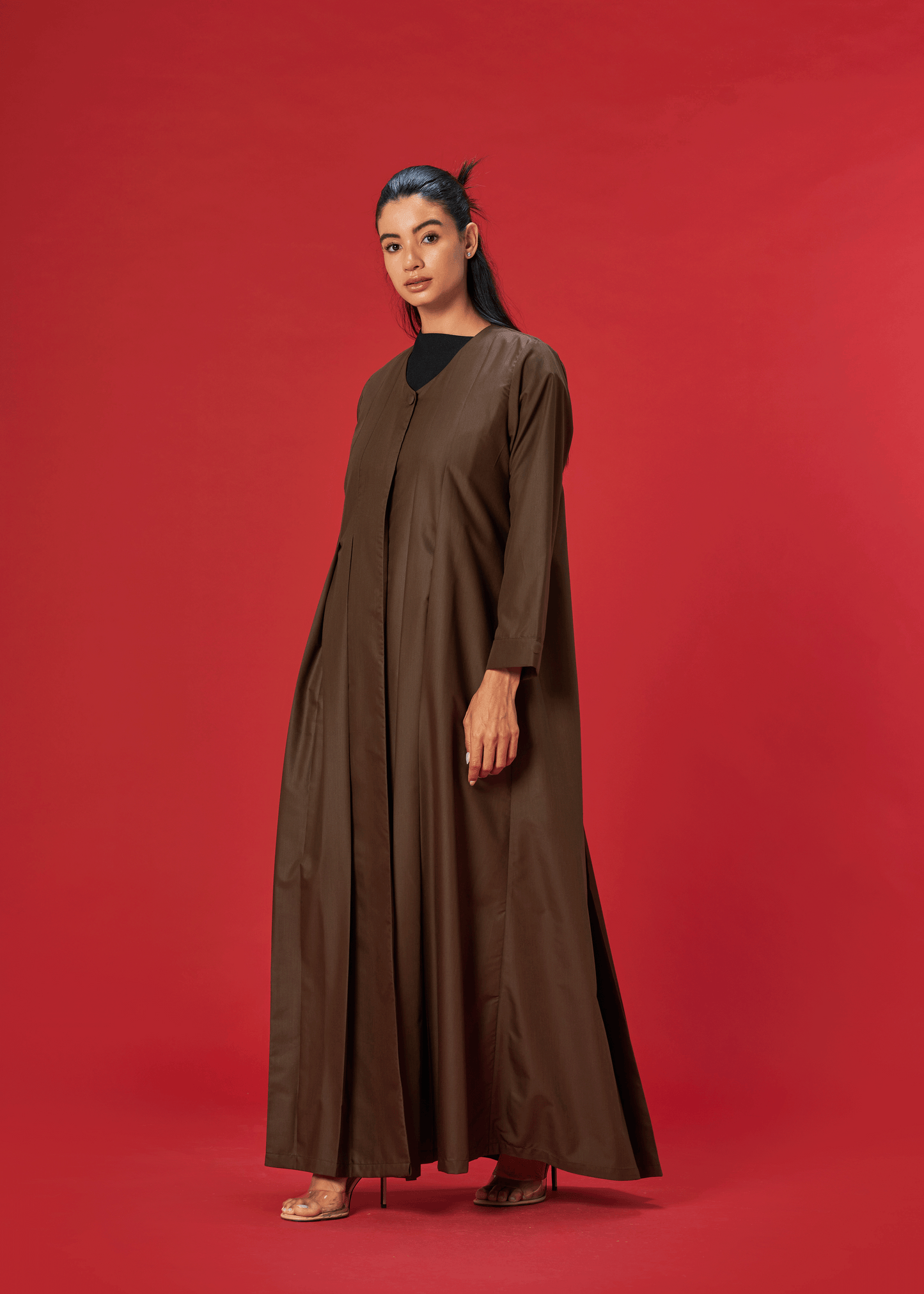 BROWN PLEATED COAT STYLE ABAYA