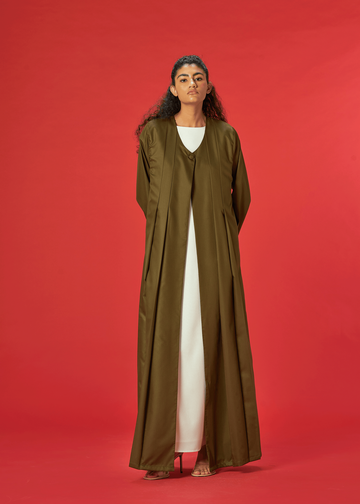 OLIVE PLEATED COAT STYLE ABAYA