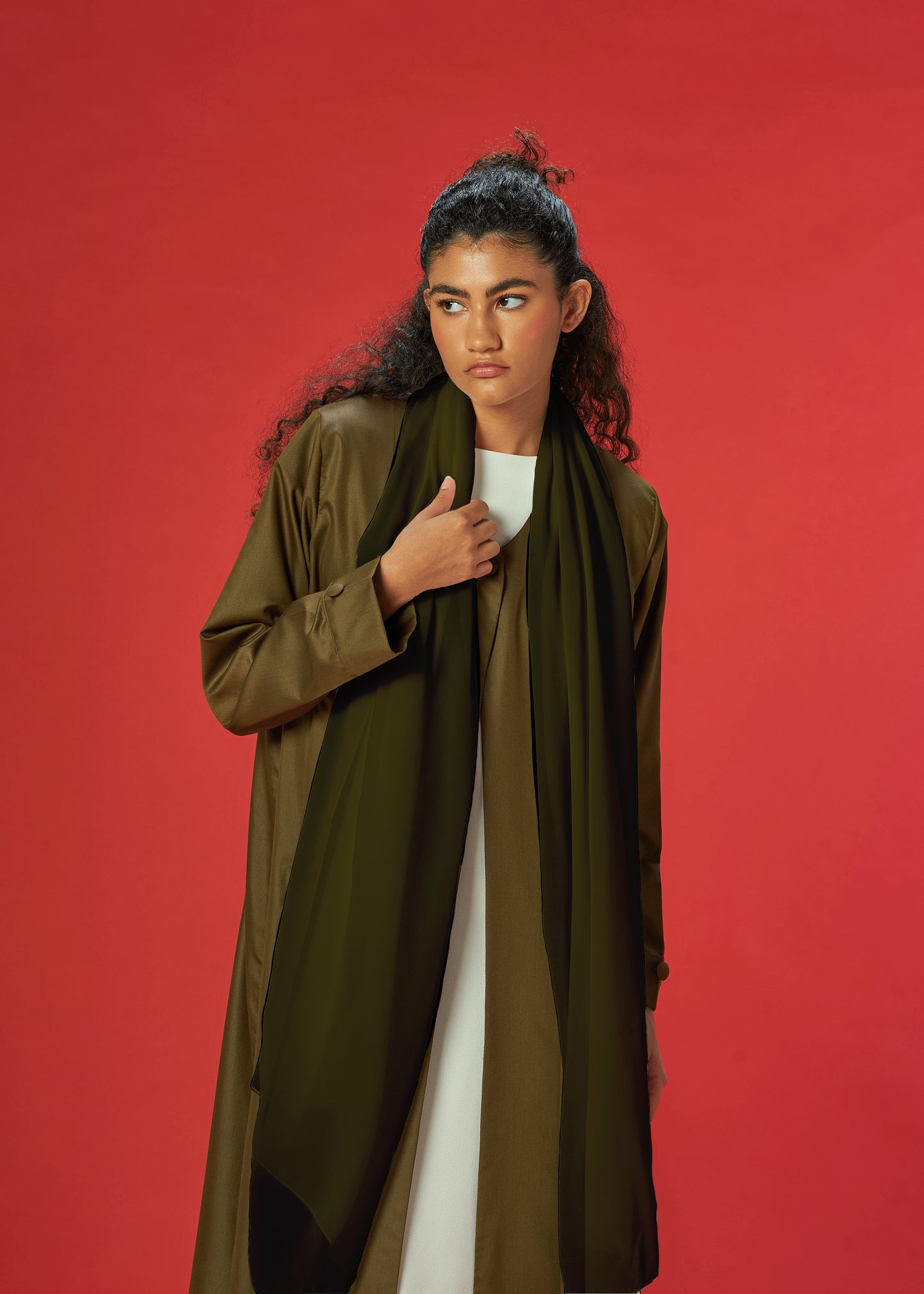 OLIVE PLEATED COAT STYLE ABAYA